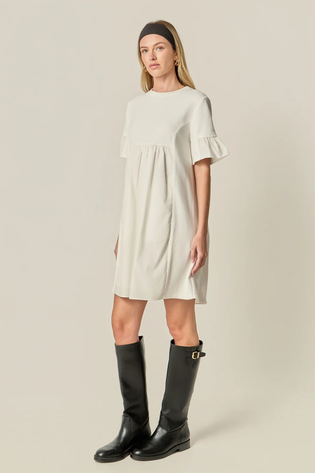 Mixed Media Ruffled Short-Sleeve Mini Dress - Image 15