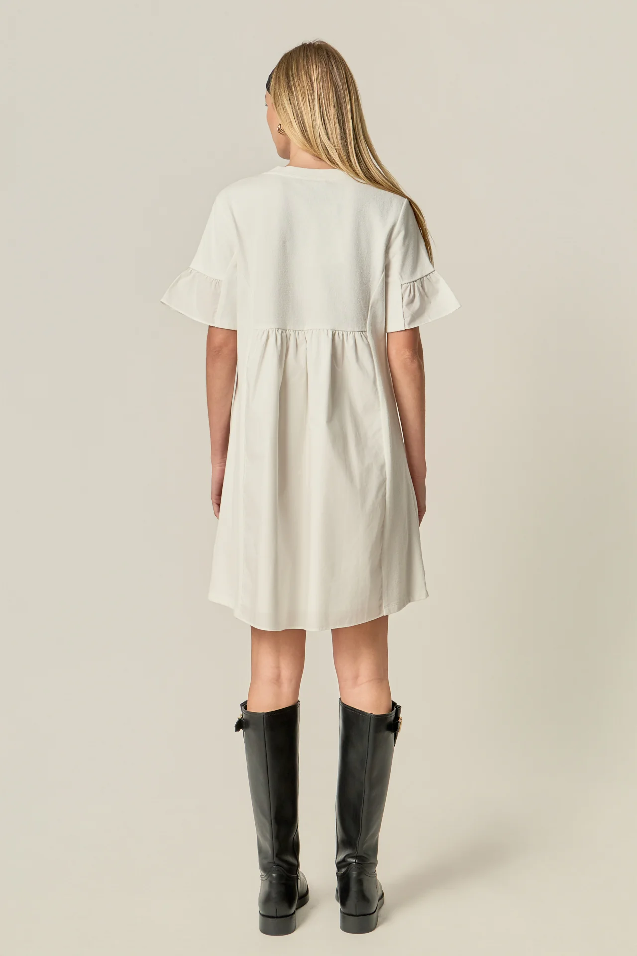 Mixed Media Ruffled Short-Sleeve Mini Dress - Image 16