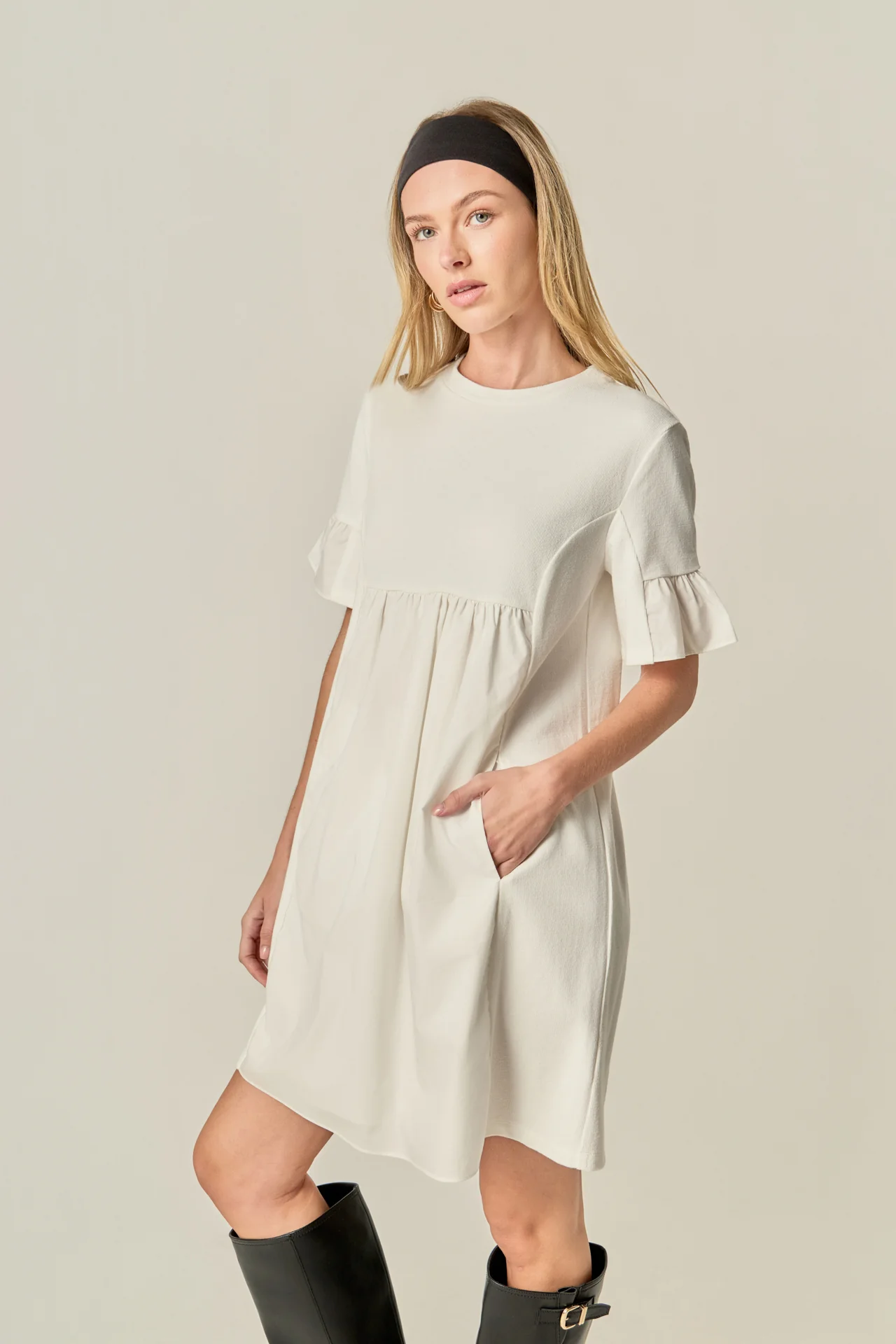Mixed Media Ruffled Short-Sleeve Mini Dress - Image 17