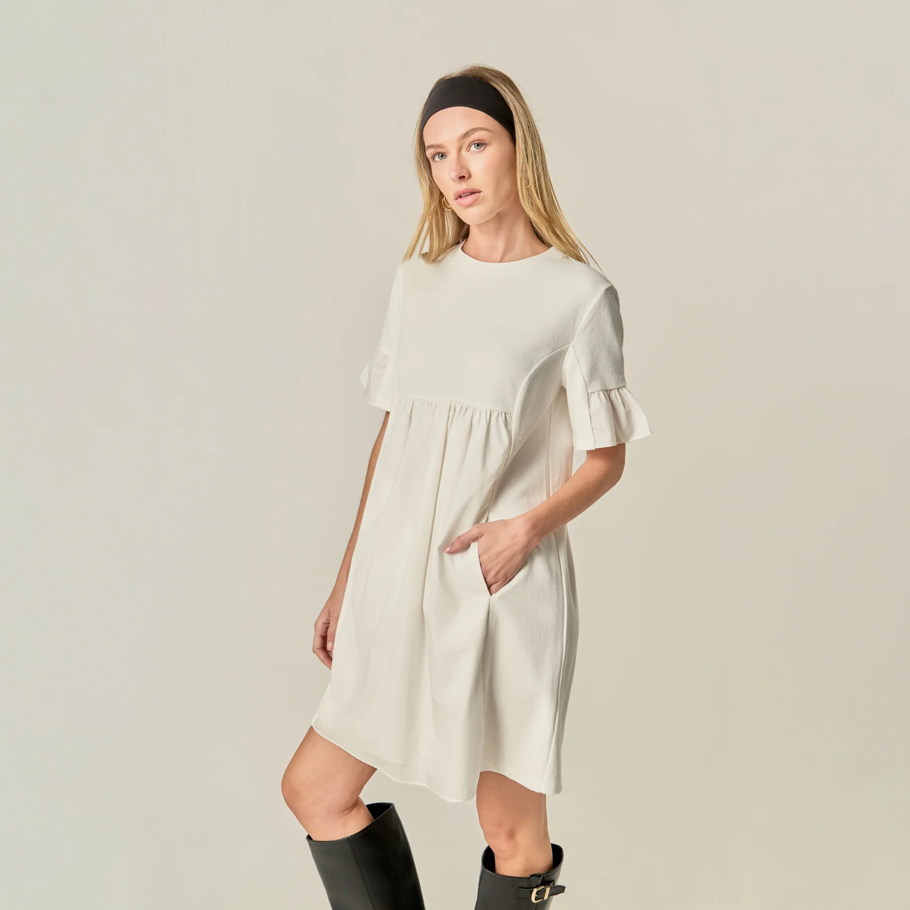 Mixed Media Ruffled Short-Sleeve Mini Dress - Image 18