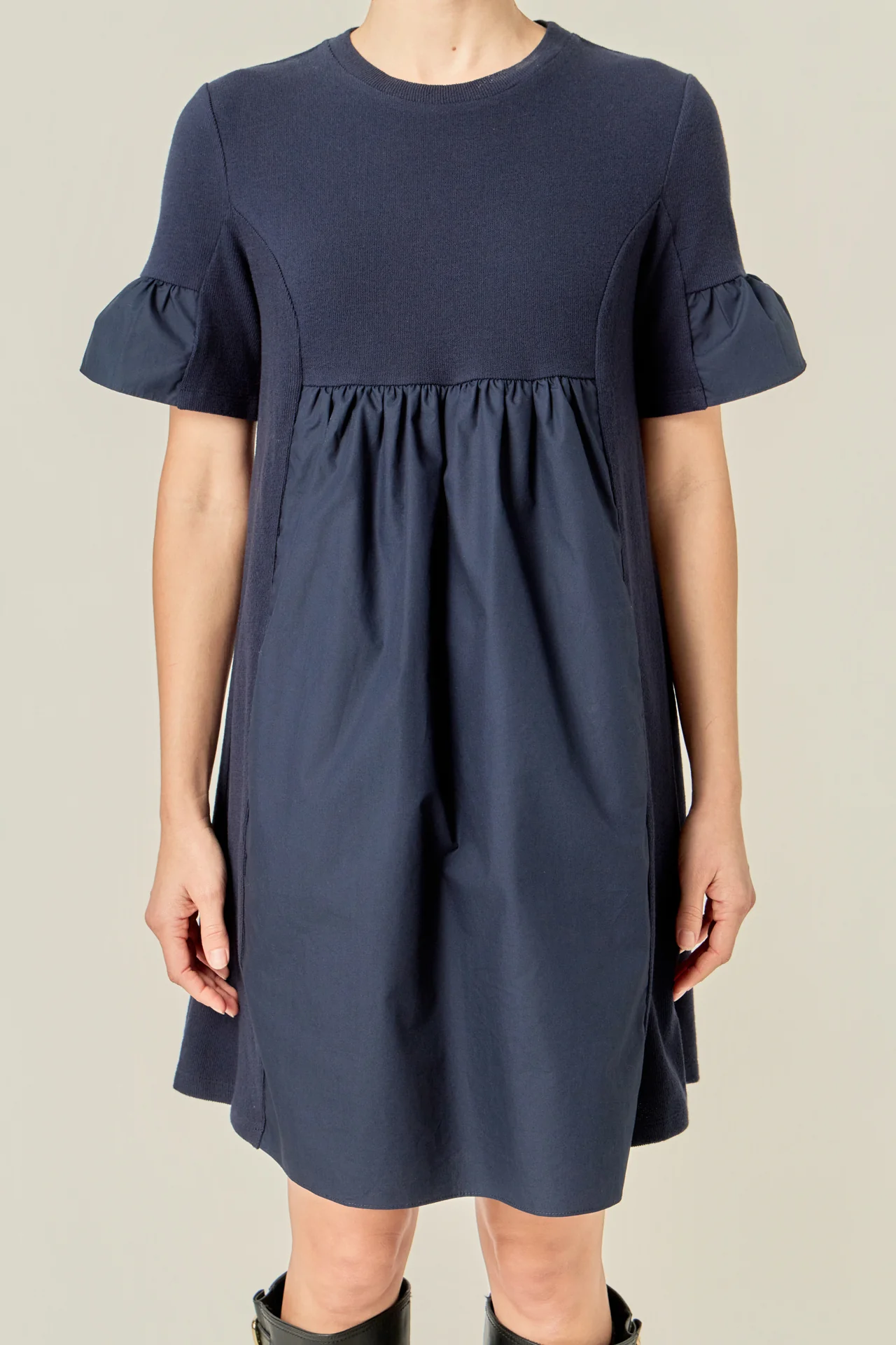 Mixed Media Ruffled Short-Sleeve Mini Dress - Image 2