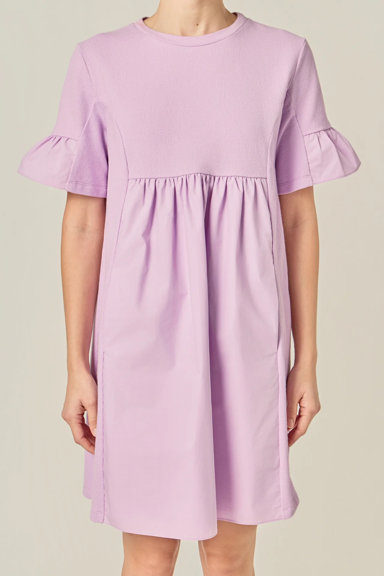 Mixed Media Ruffled Short-Sleeve Mini Dress - Image 20