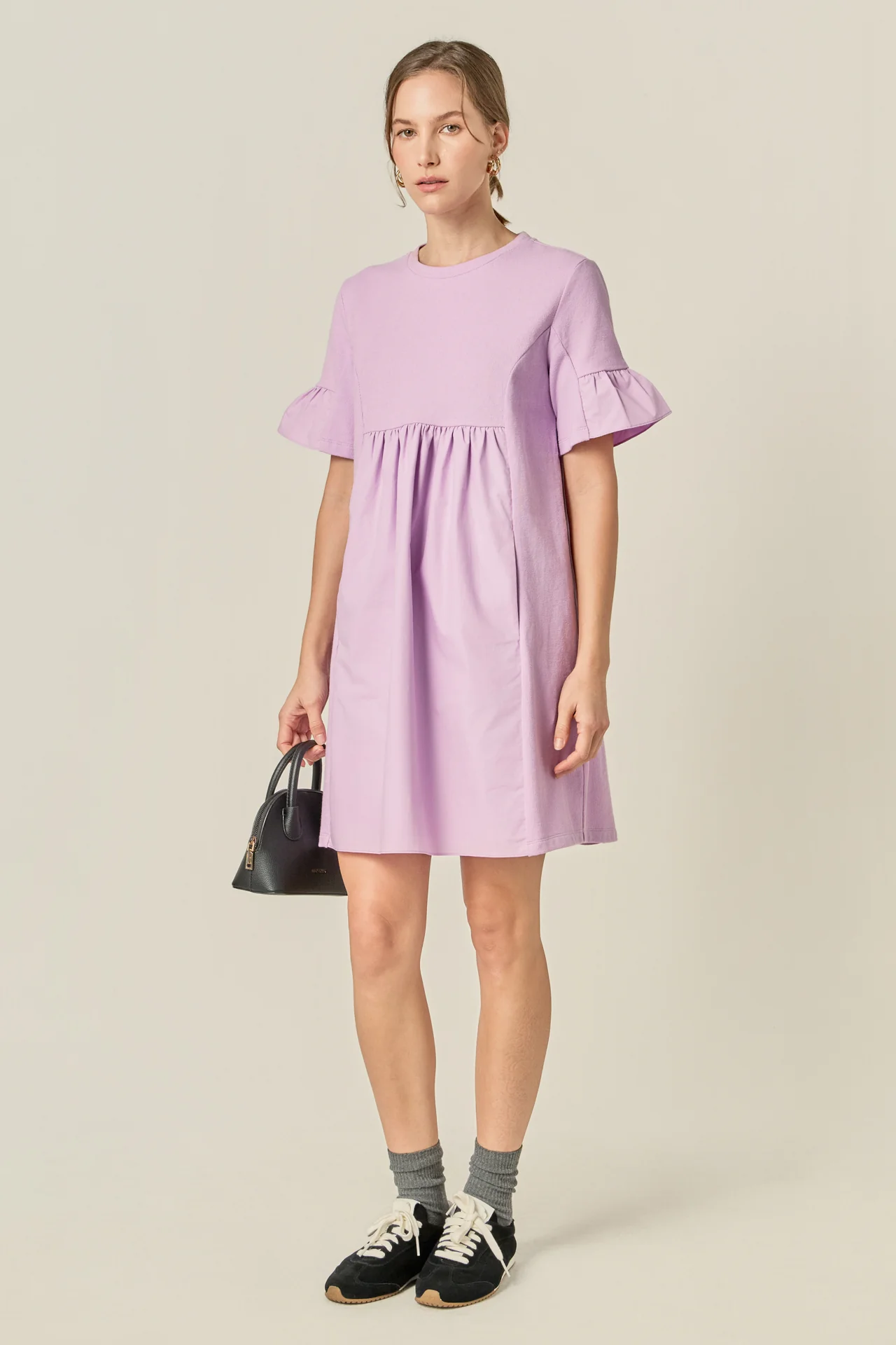 Mixed Media Ruffled Short-Sleeve Mini Dress - Image 21