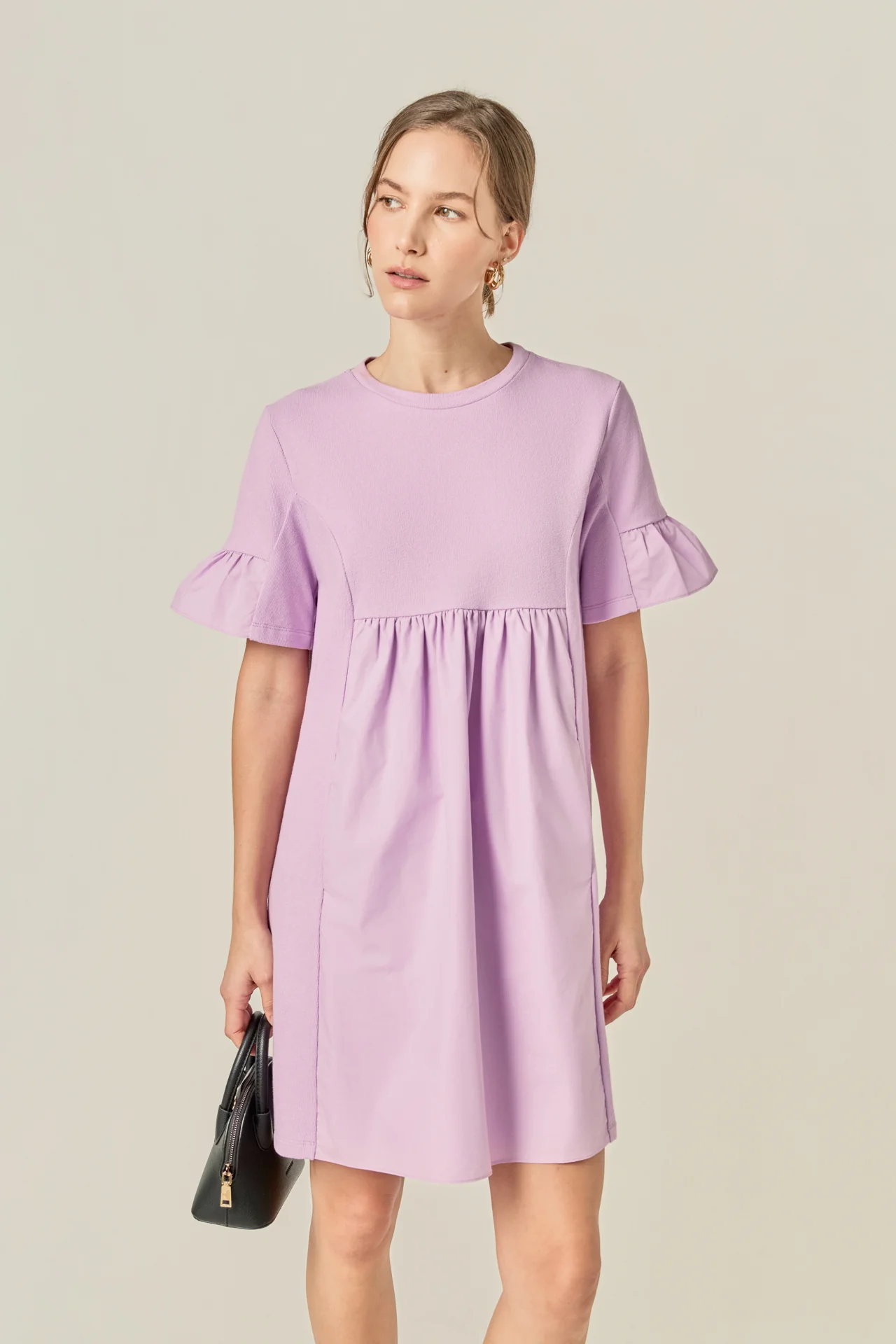 Mixed Media Ruffled Short-Sleeve Mini Dress - Image 23