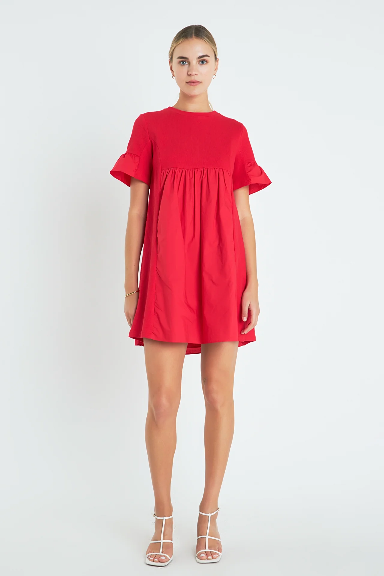 Mixed Media Ruffled Short-Sleeve Mini Dress - Image 24