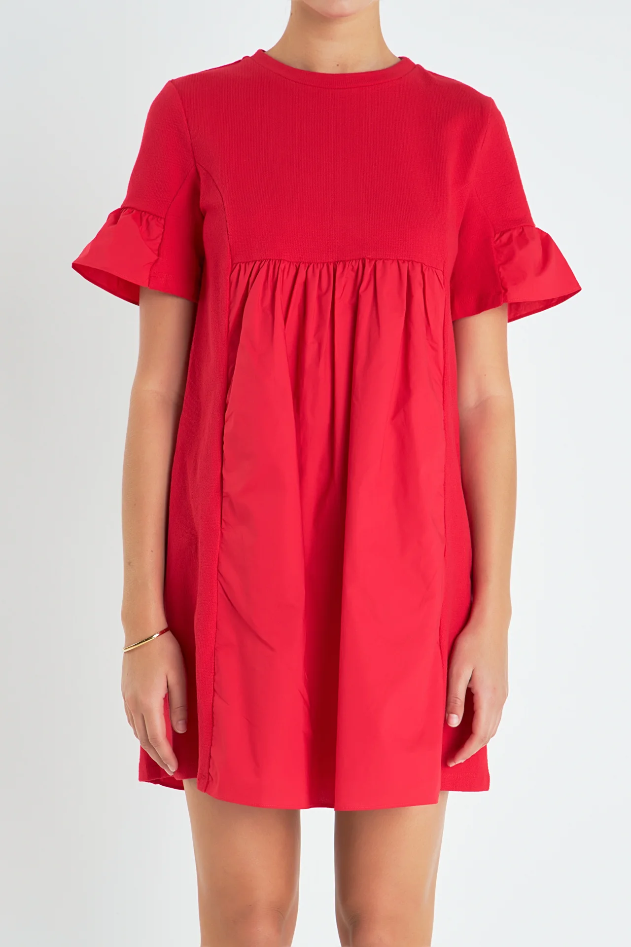 Mixed Media Ruffled Short-Sleeve Mini Dress - Image 25