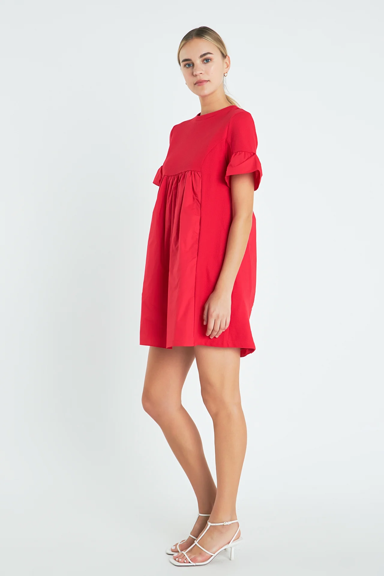 Mixed Media Ruffled Short-Sleeve Mini Dress - Image 26