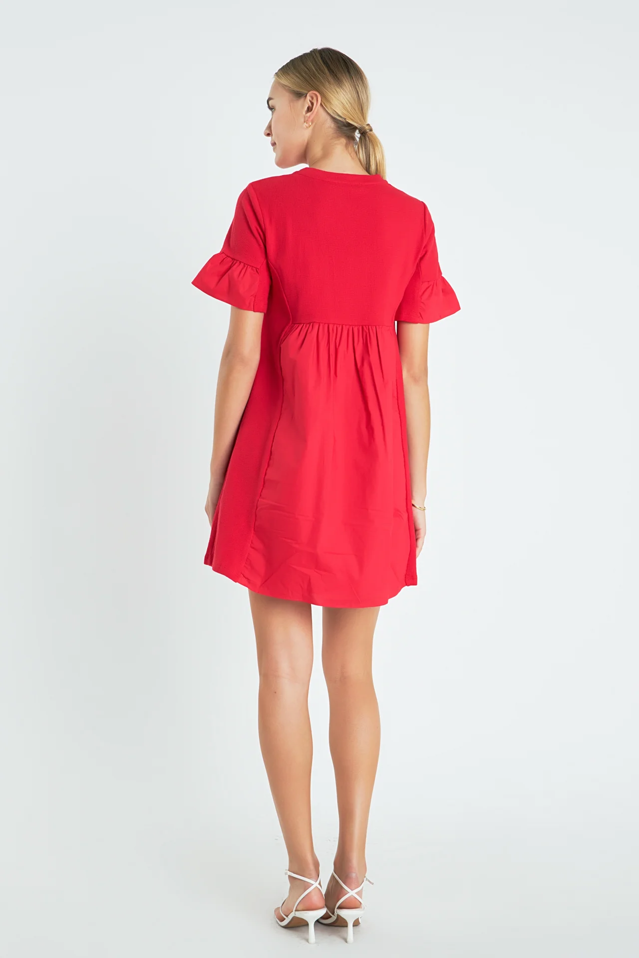 Mixed Media Ruffled Short-Sleeve Mini Dress - Image 27