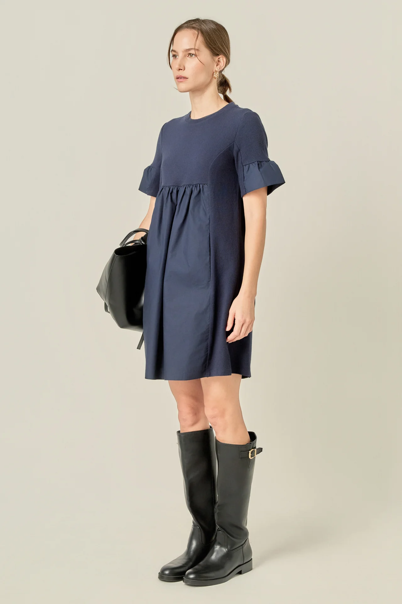 Mixed Media Ruffled Short-Sleeve Mini Dress - Image 3