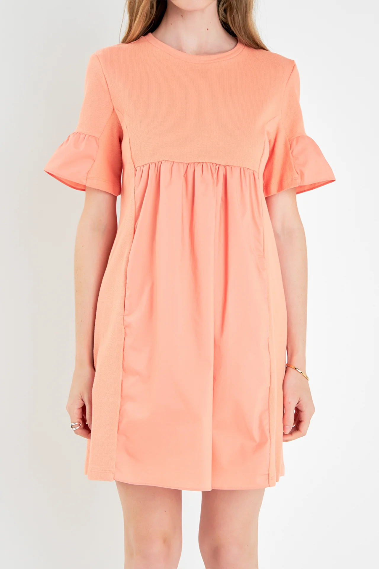 Mixed Media Ruffled Short-Sleeve Mini Dress - Image 30