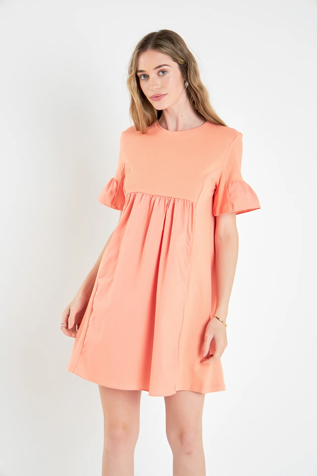 Mixed Media Ruffled Short-Sleeve Mini Dress - Image 33