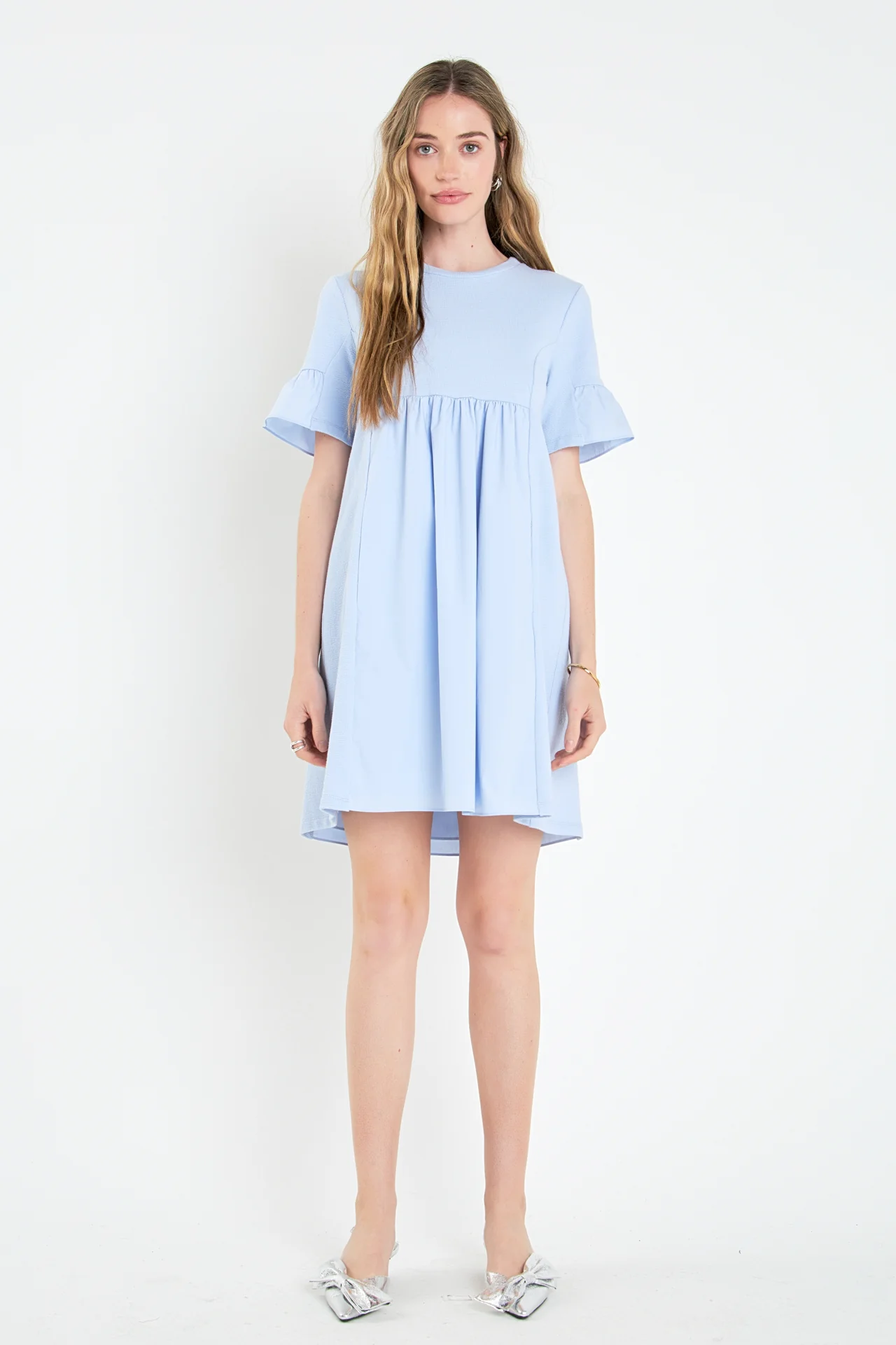 Mixed Media Ruffled Short-Sleeve Mini Dress - Image 34