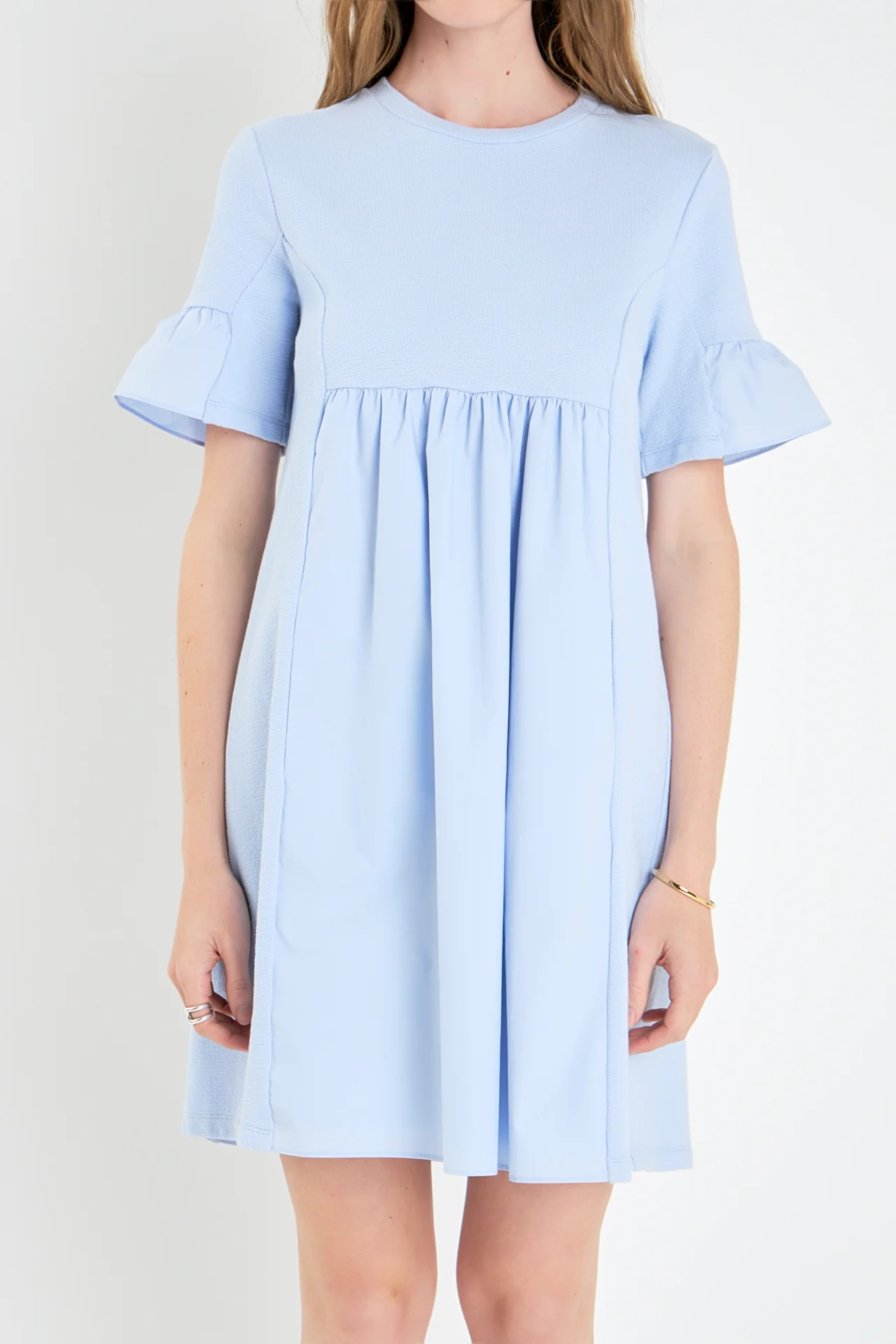 Mixed Media Ruffled Short-Sleeve Mini Dress - Image 35