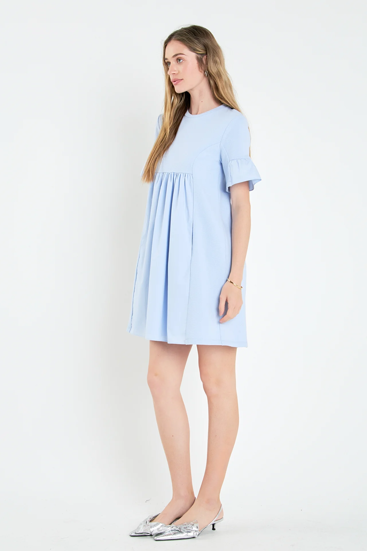 Mixed Media Ruffled Short-Sleeve Mini Dress - Image 36