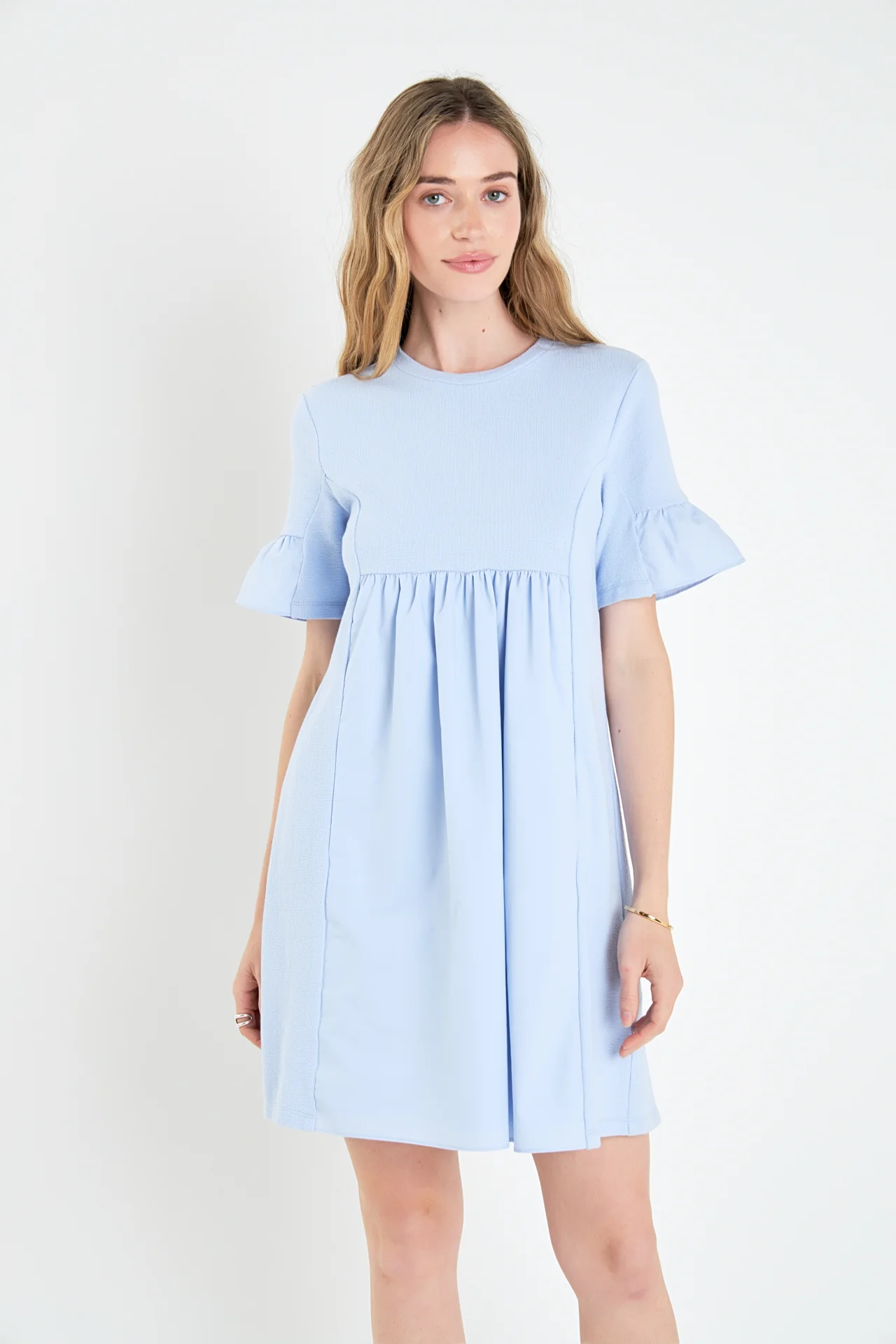 Mixed Media Ruffled Short-Sleeve Mini Dress - Image 38