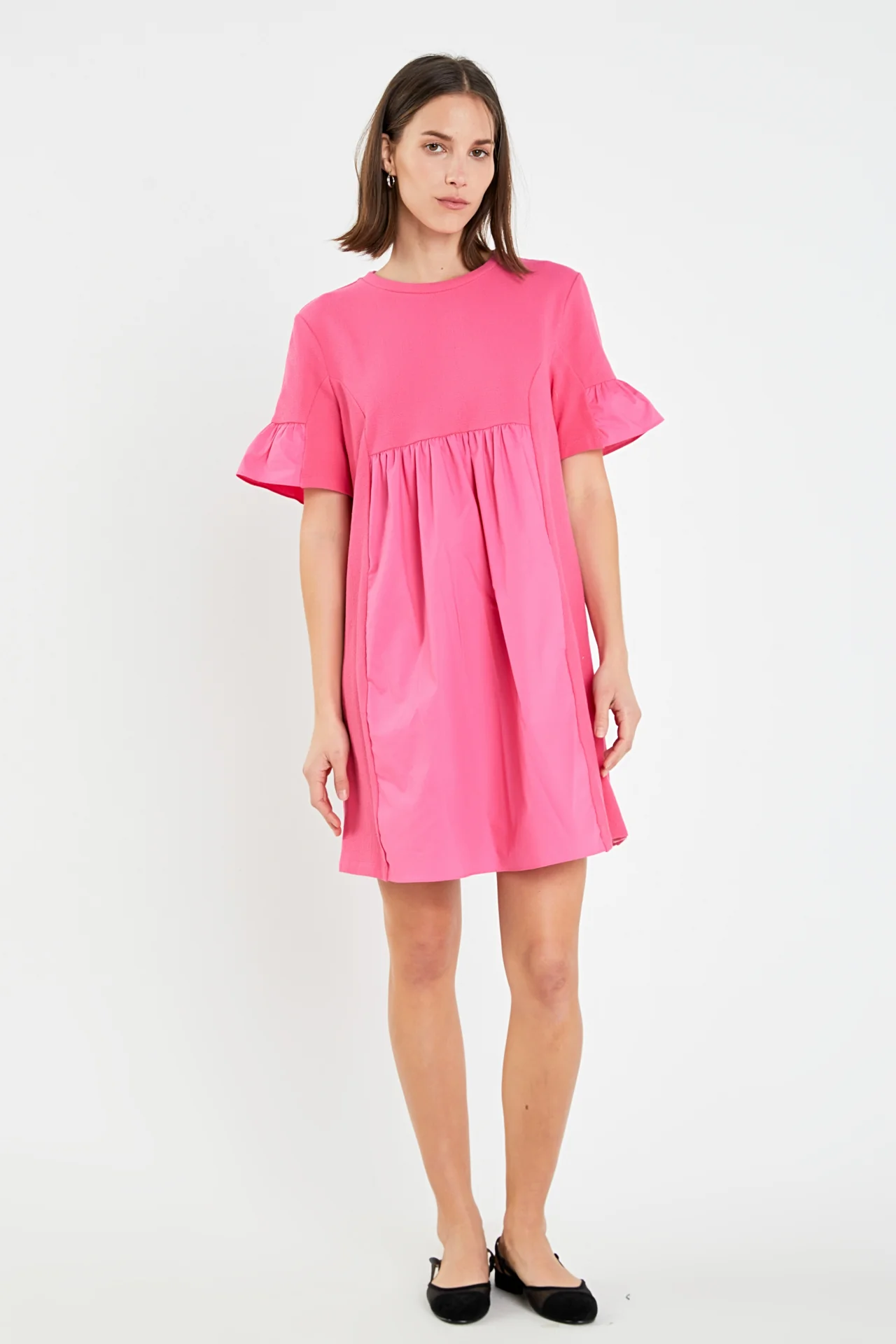 Mixed Media Ruffled Short-Sleeve Mini Dress - Image 39