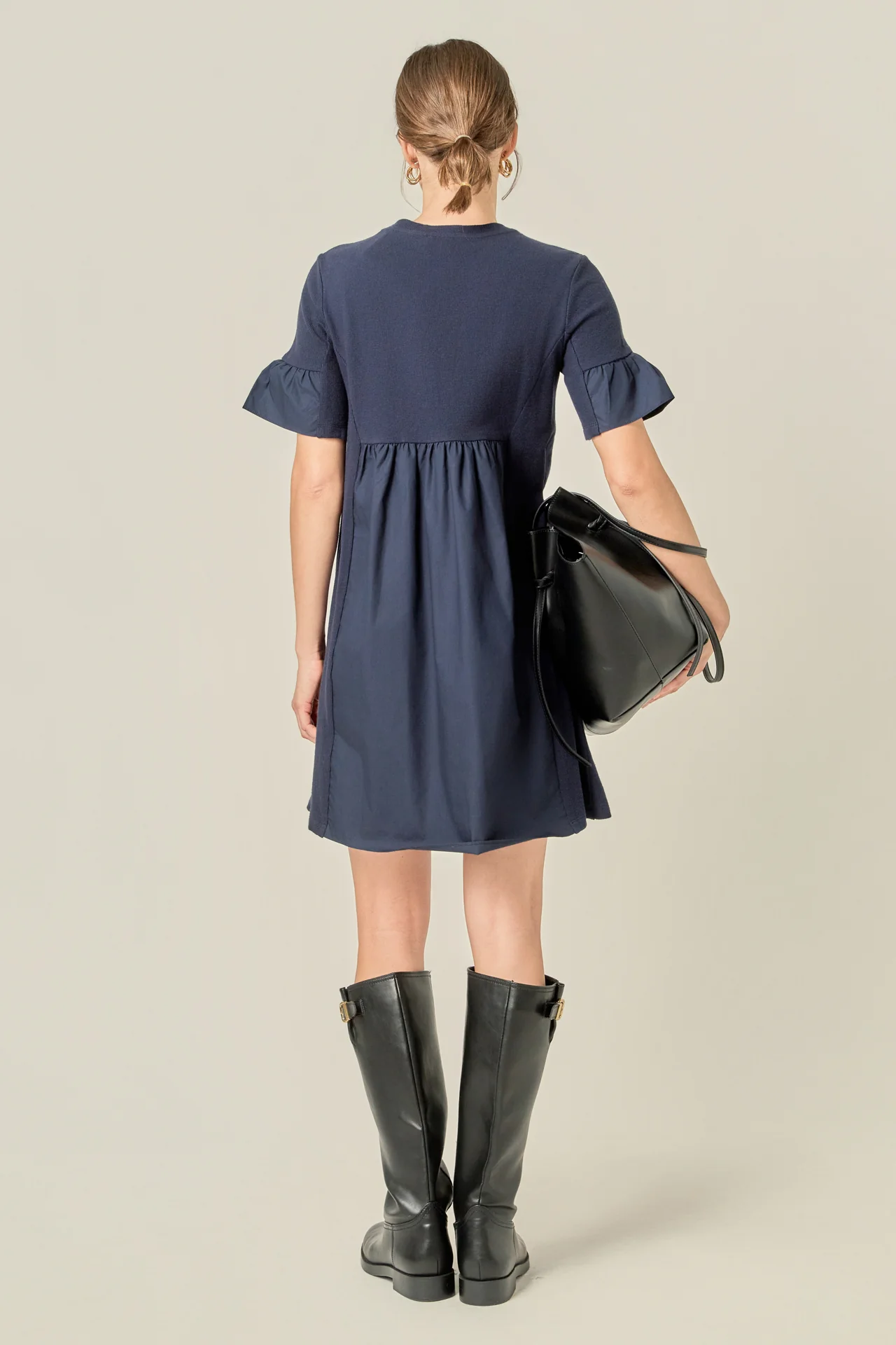 Mixed Media Ruffled Short-Sleeve Mini Dress - Image 4