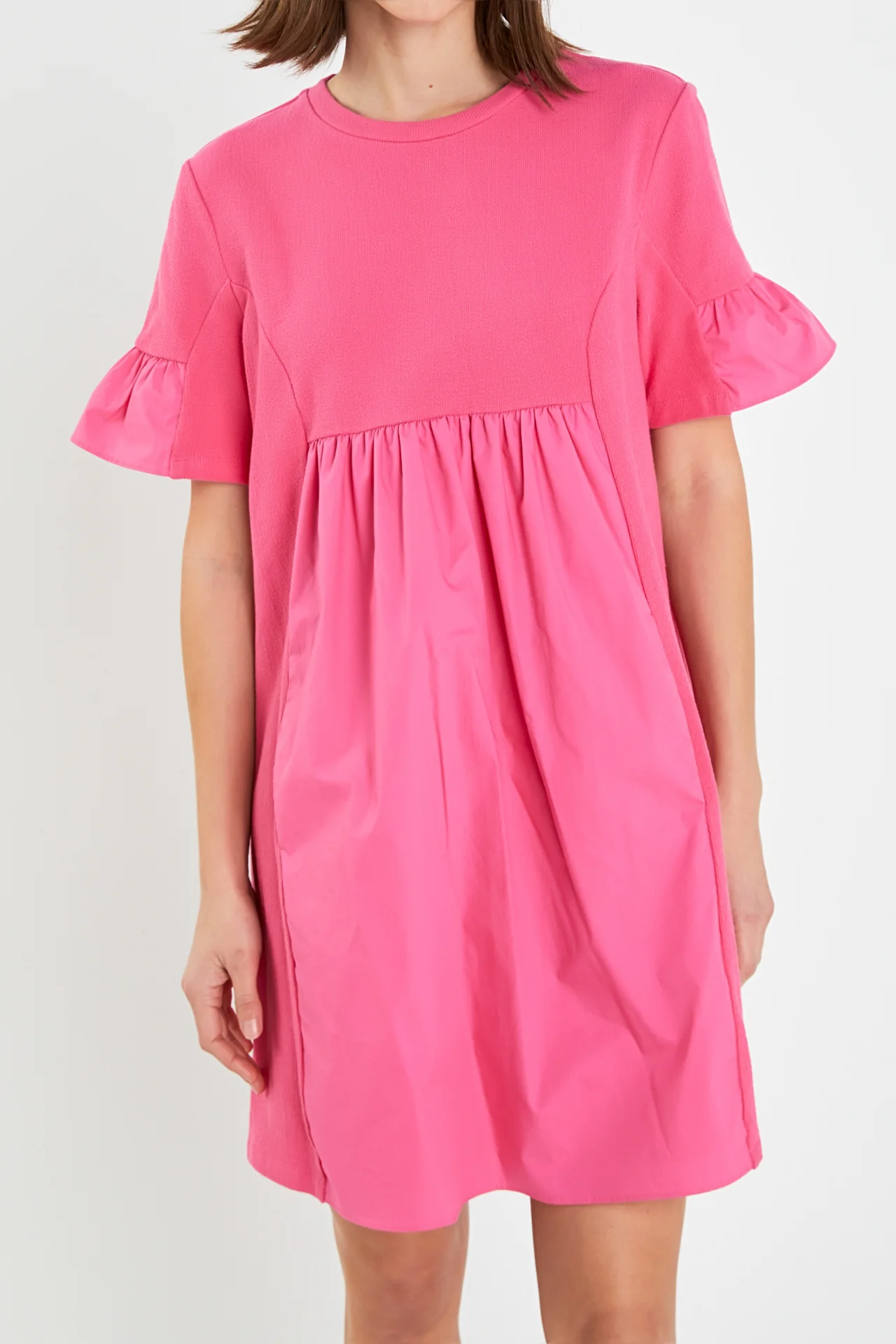 Mixed Media Ruffled Short-Sleeve Mini Dress - Image 40
