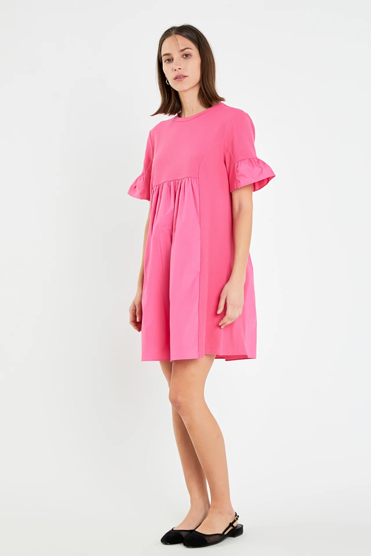 Mixed Media Ruffled Short-Sleeve Mini Dress - Image 41
