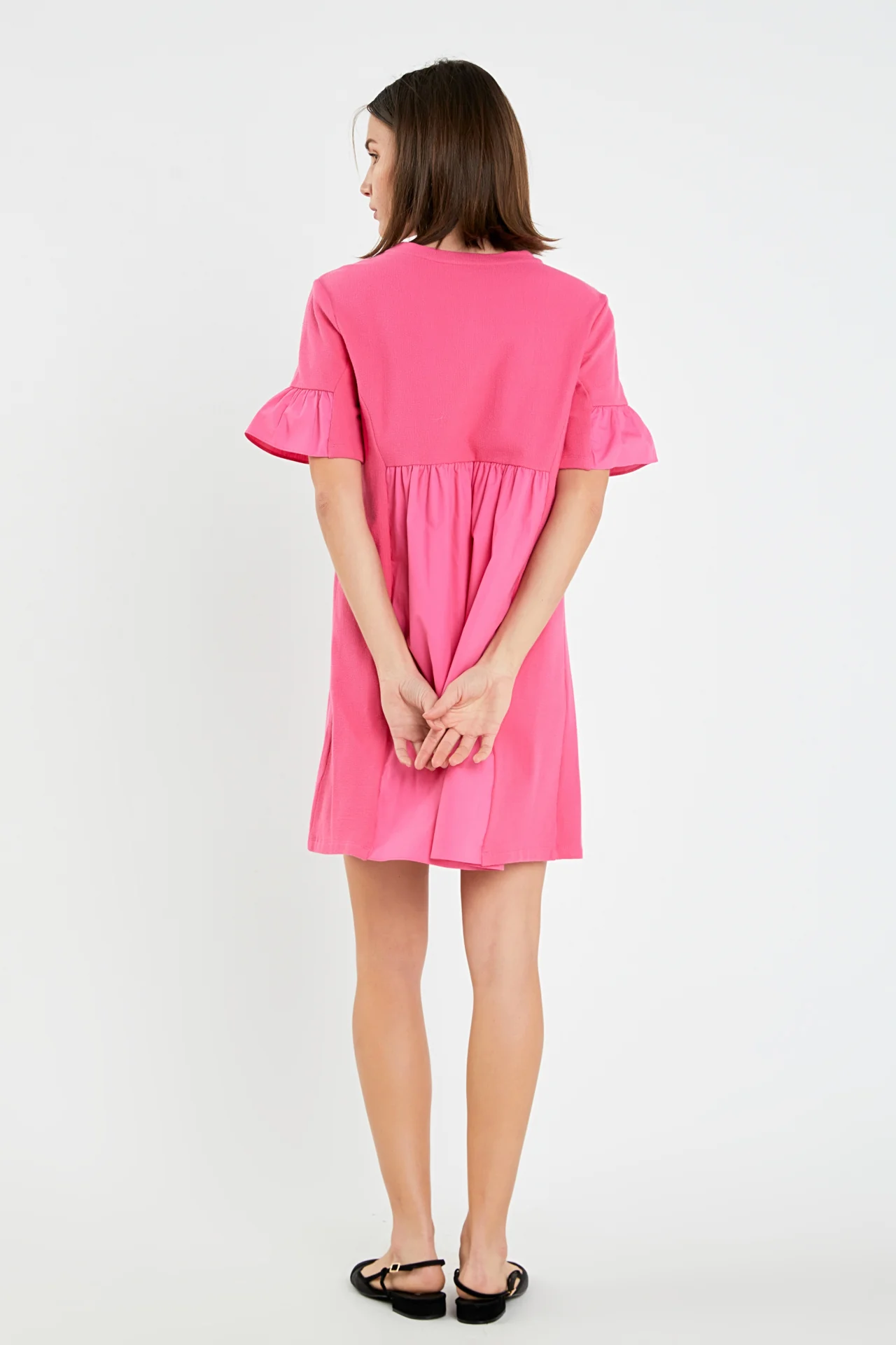Mixed Media Ruffled Short-Sleeve Mini Dress - Image 42