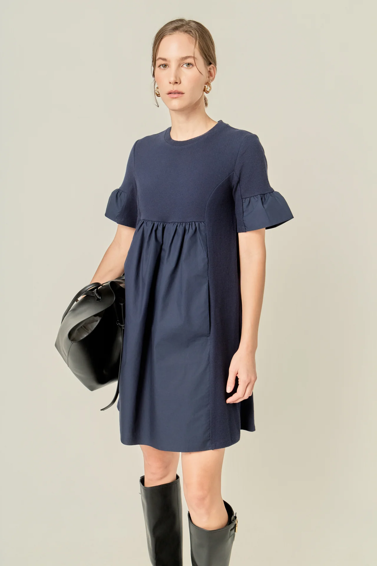 Mixed Media Ruffled Short-Sleeve Mini Dress - Image 5