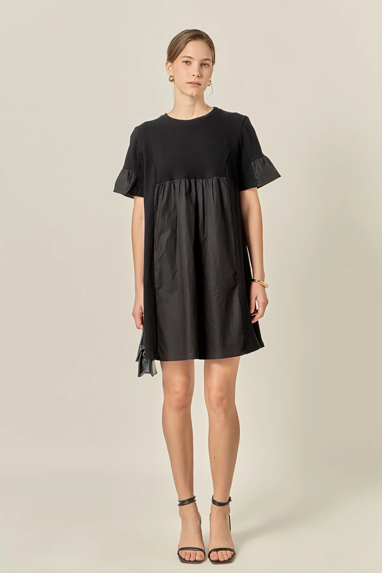 Mixed Media Ruffled Short-Sleeve Mini Dress - Image 6