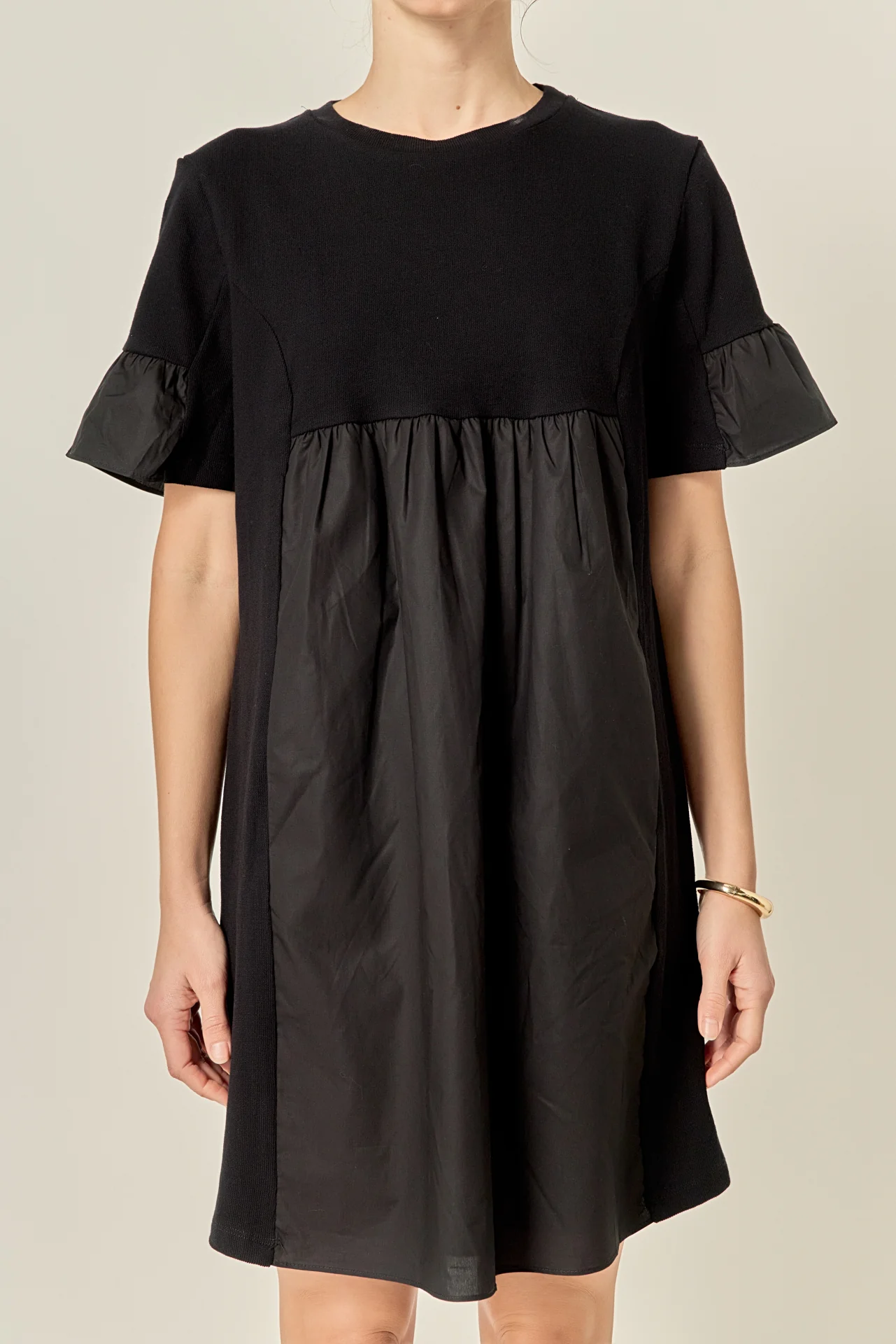 Mixed Media Ruffled Short-Sleeve Mini Dress - Image 7