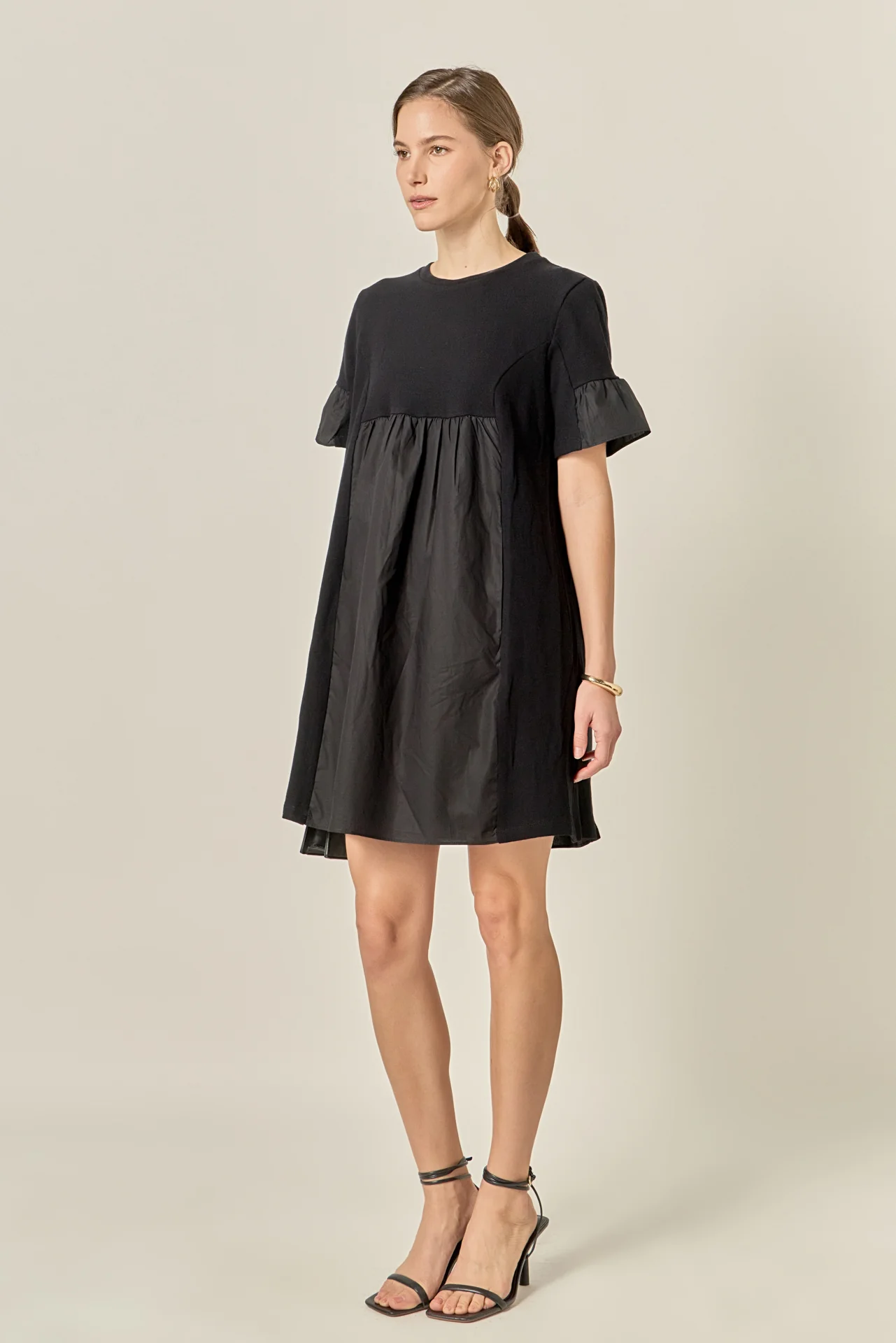 Mixed Media Ruffled Short-Sleeve Mini Dress - Image 9