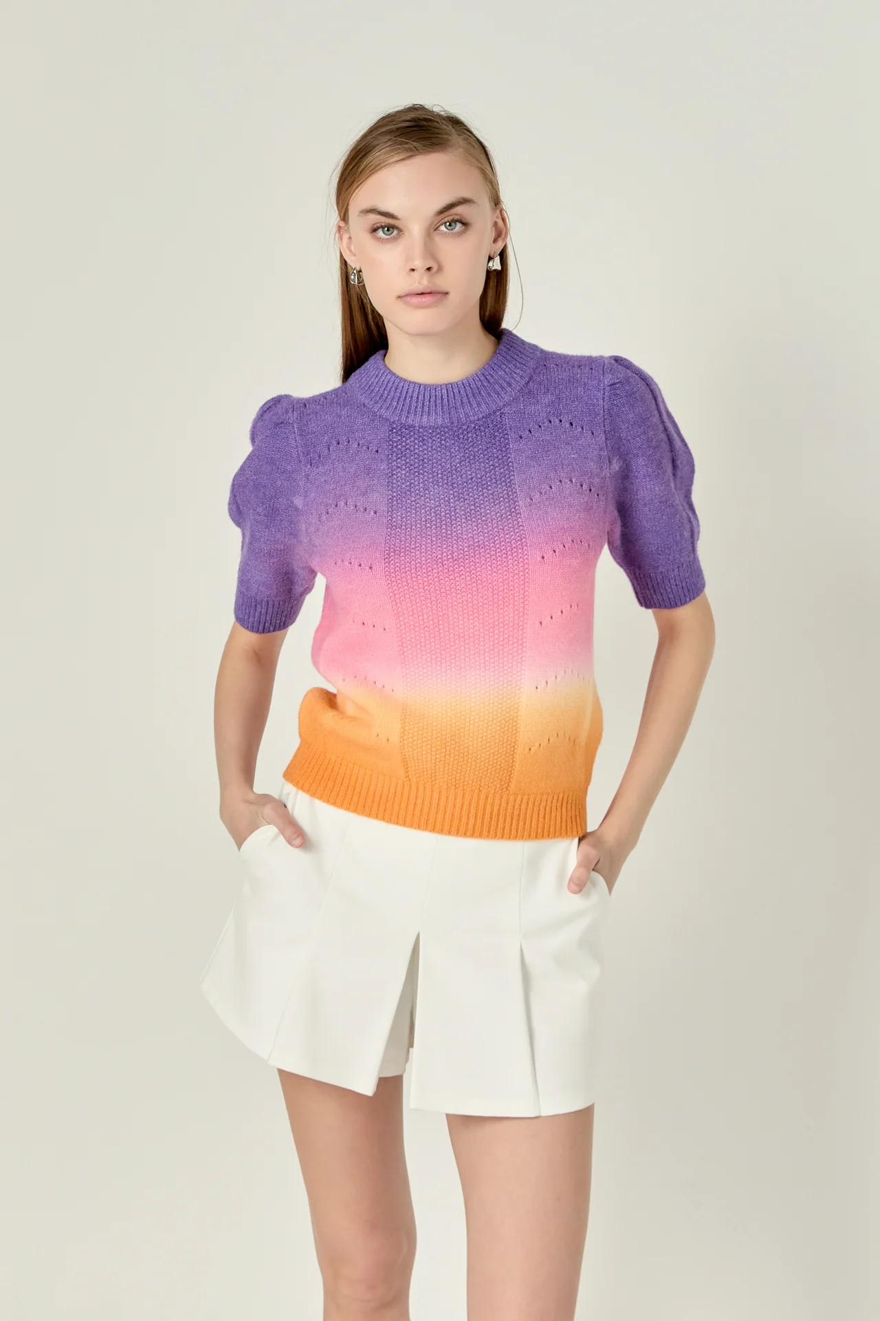Puff Sleeve Ombre Sweater Top - Image 10