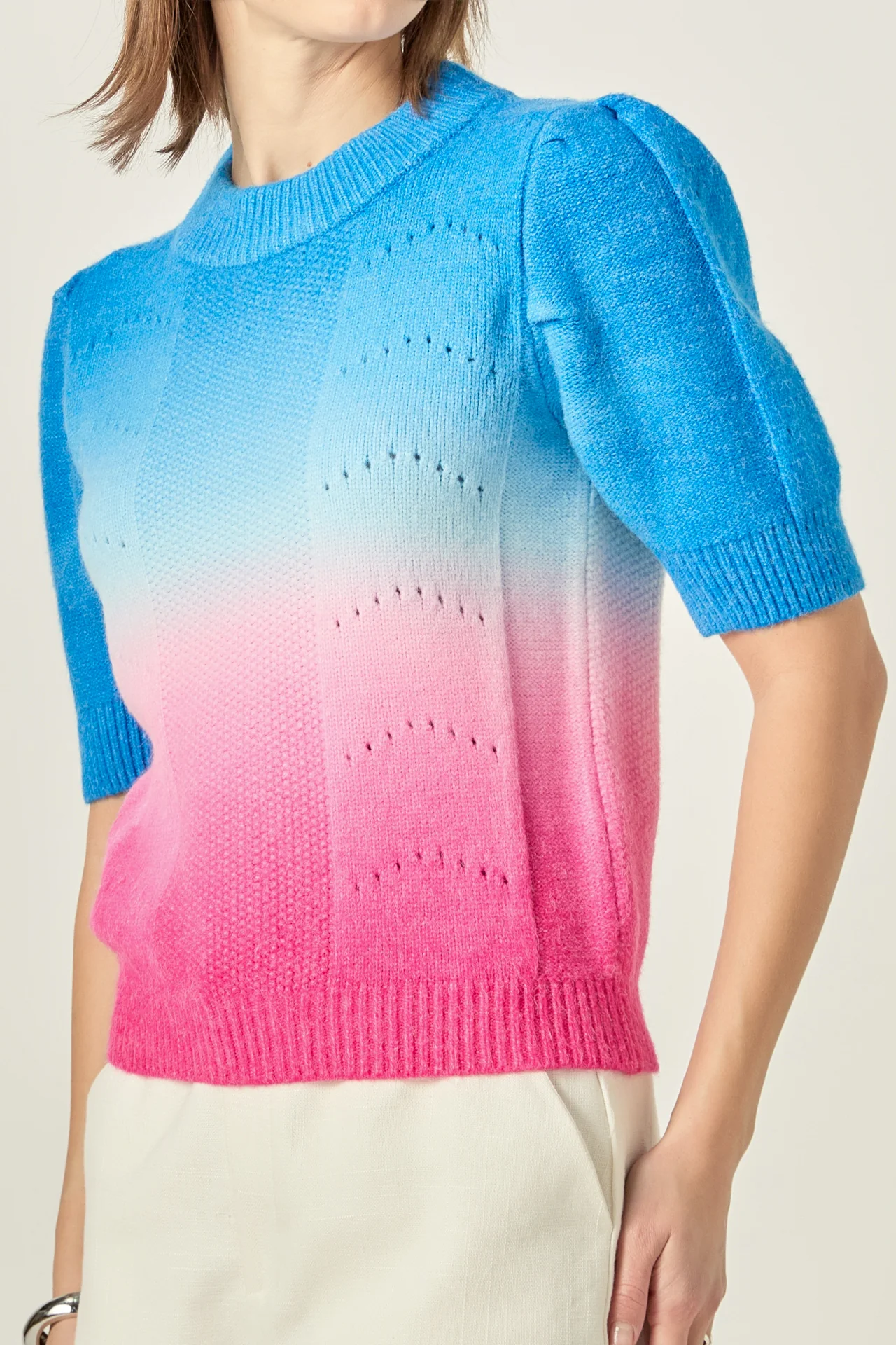 Puff Sleeve Ombre Sweater Top - Image 2