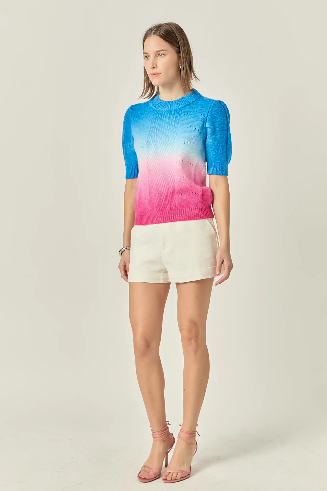 Puff Sleeve Ombre Sweater Top - Image 3