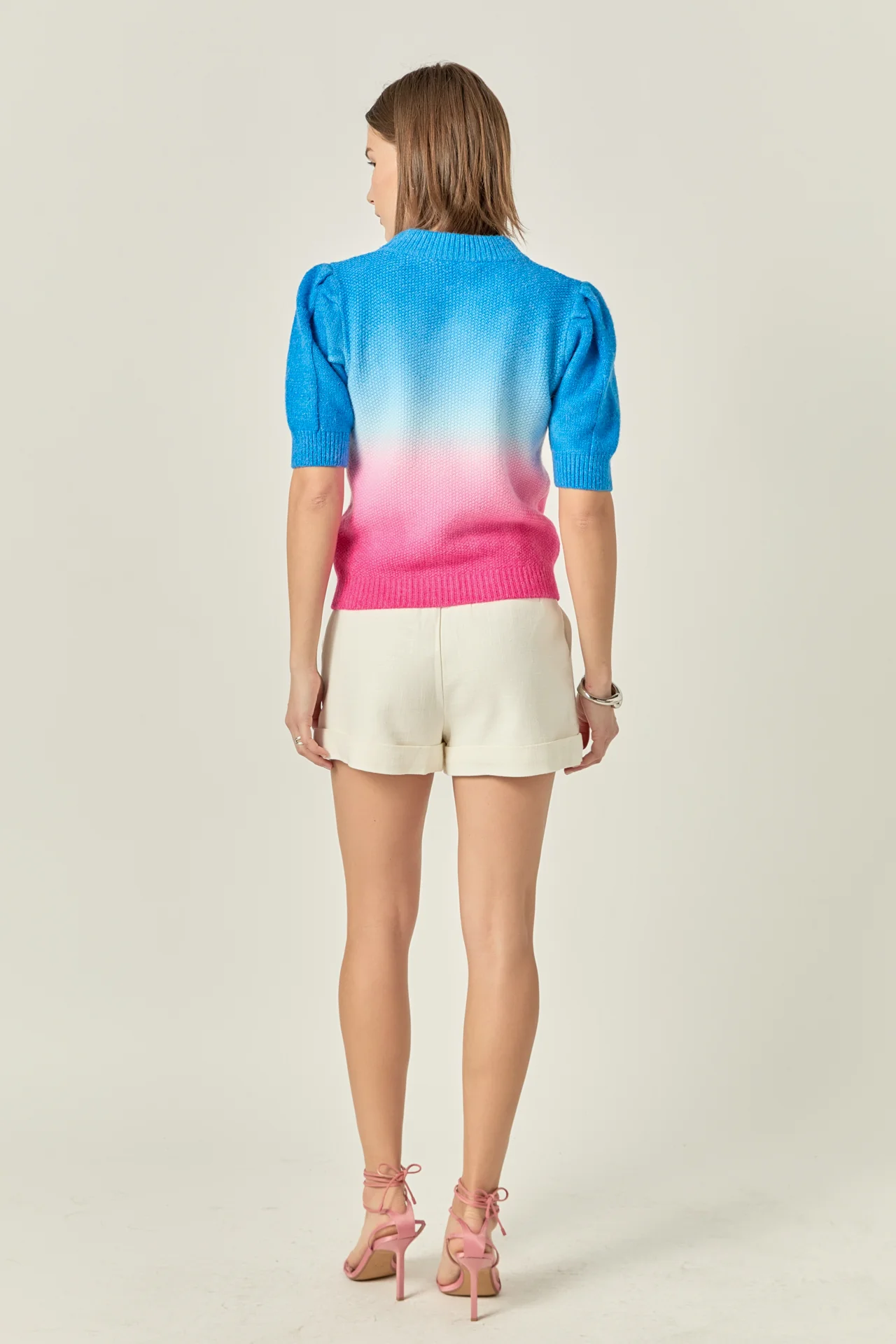 Puff Sleeve Ombre Sweater Top - Image 4