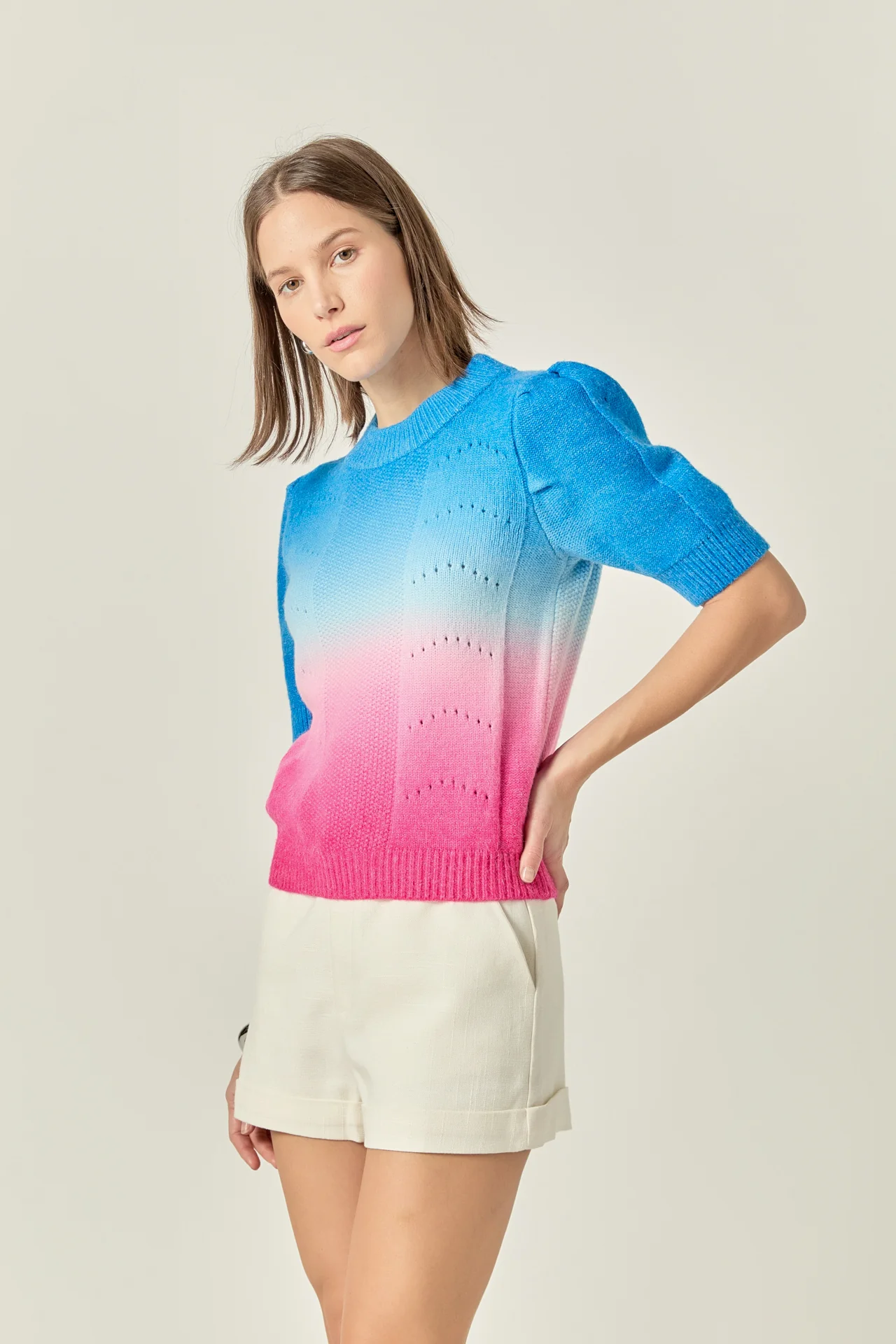 Puff Sleeve Ombre Sweater Top - Image 5