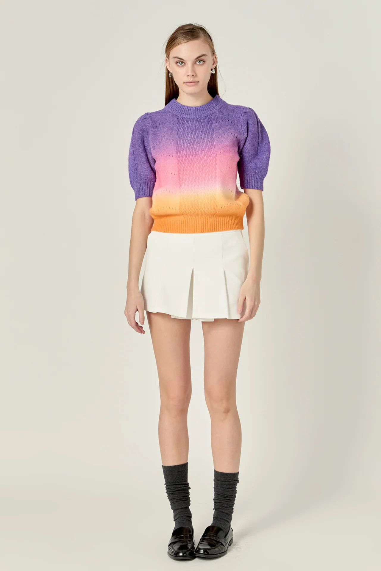 Puff Sleeve Ombre Sweater Top - Image 6