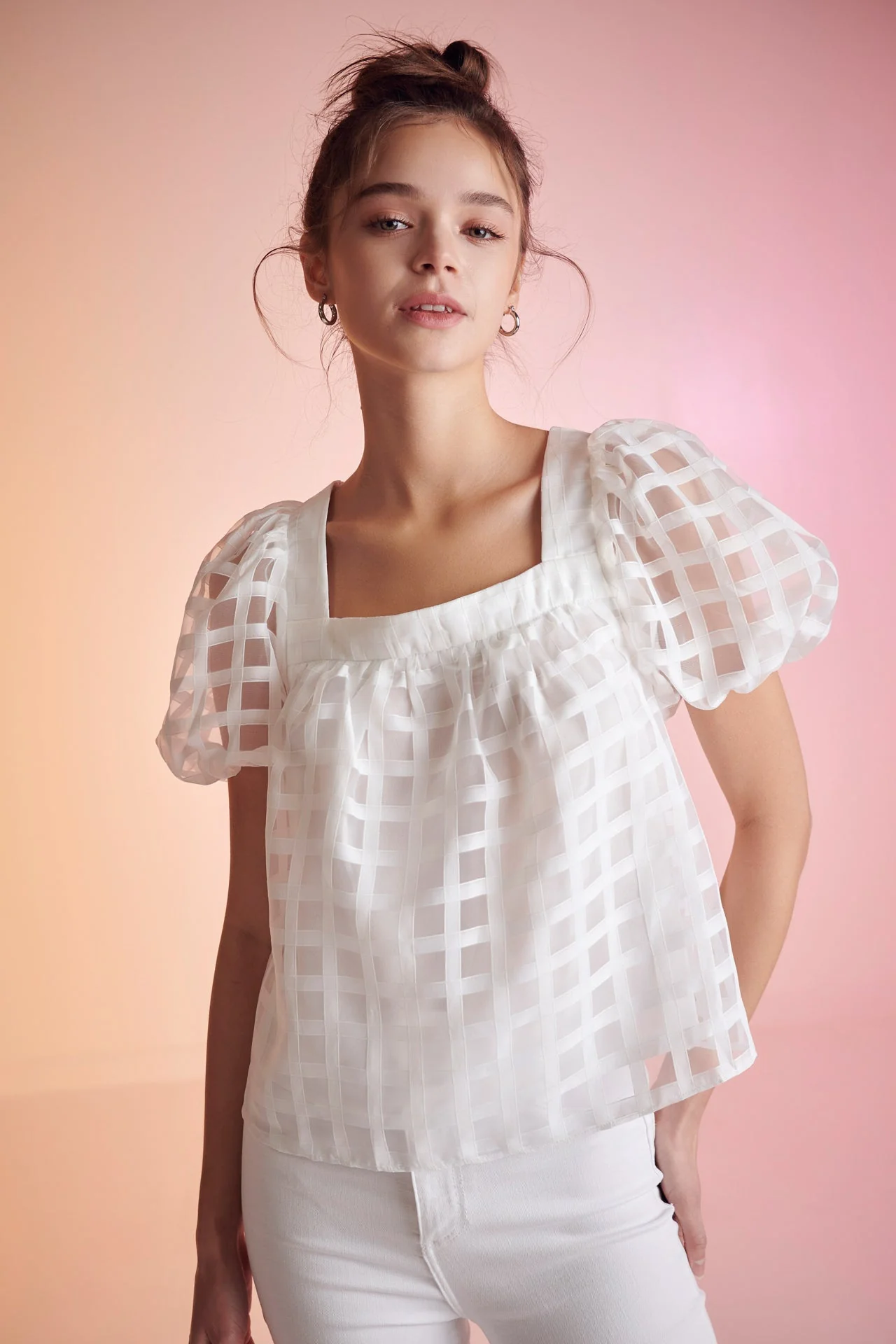Organza Gridded Square Neck Crop Top - Image 10