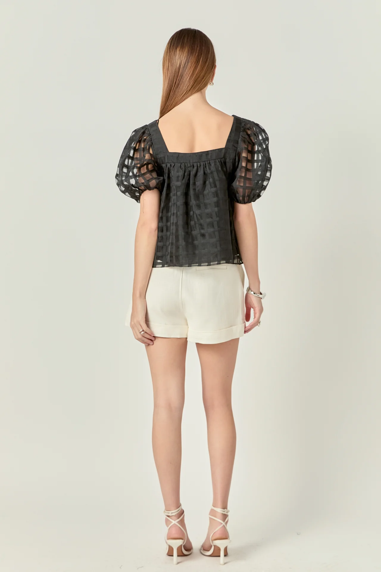 Organza Gridded Square Neck Crop Top - Image 4