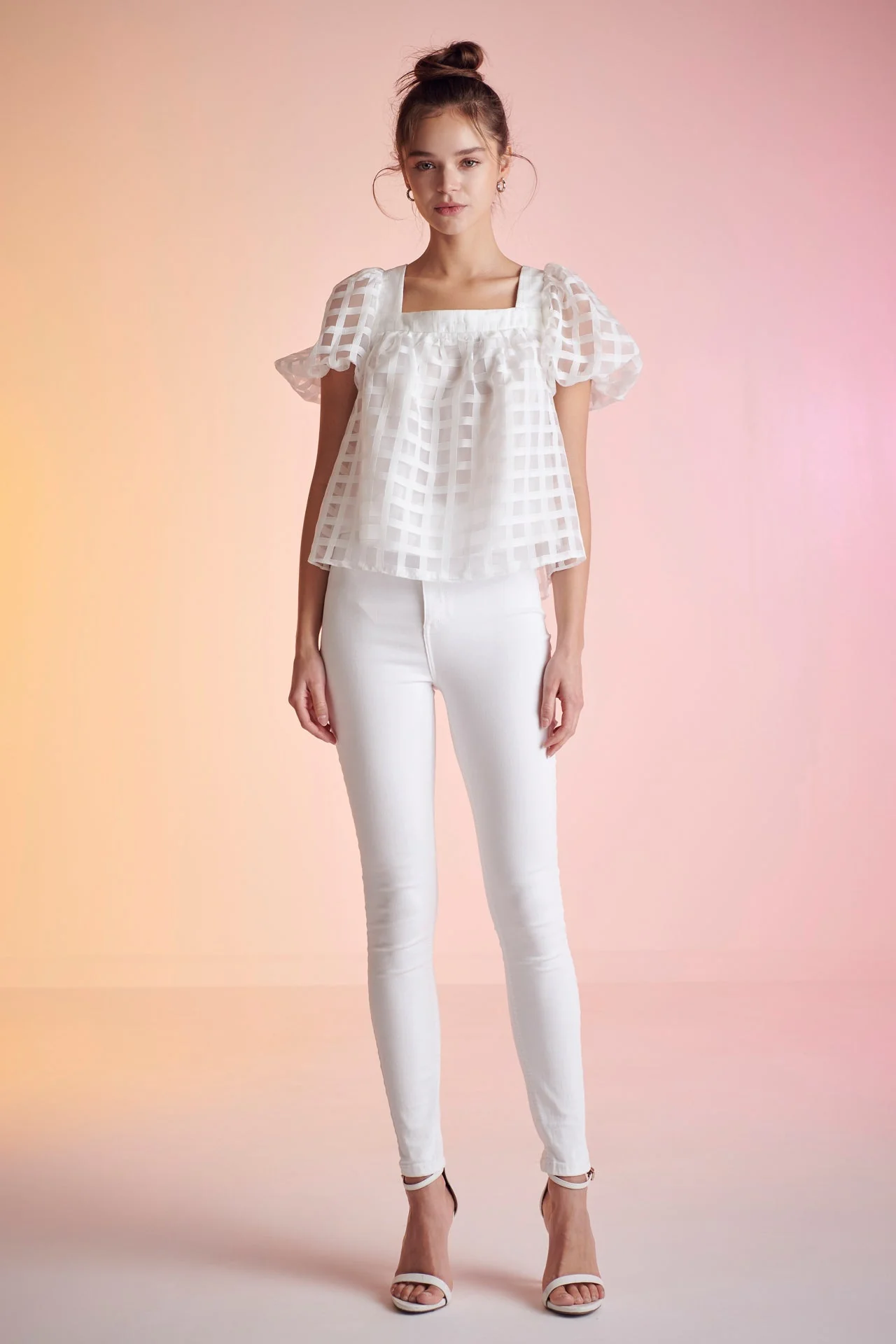 Organza Gridded Square Neck Crop Top - Image 6