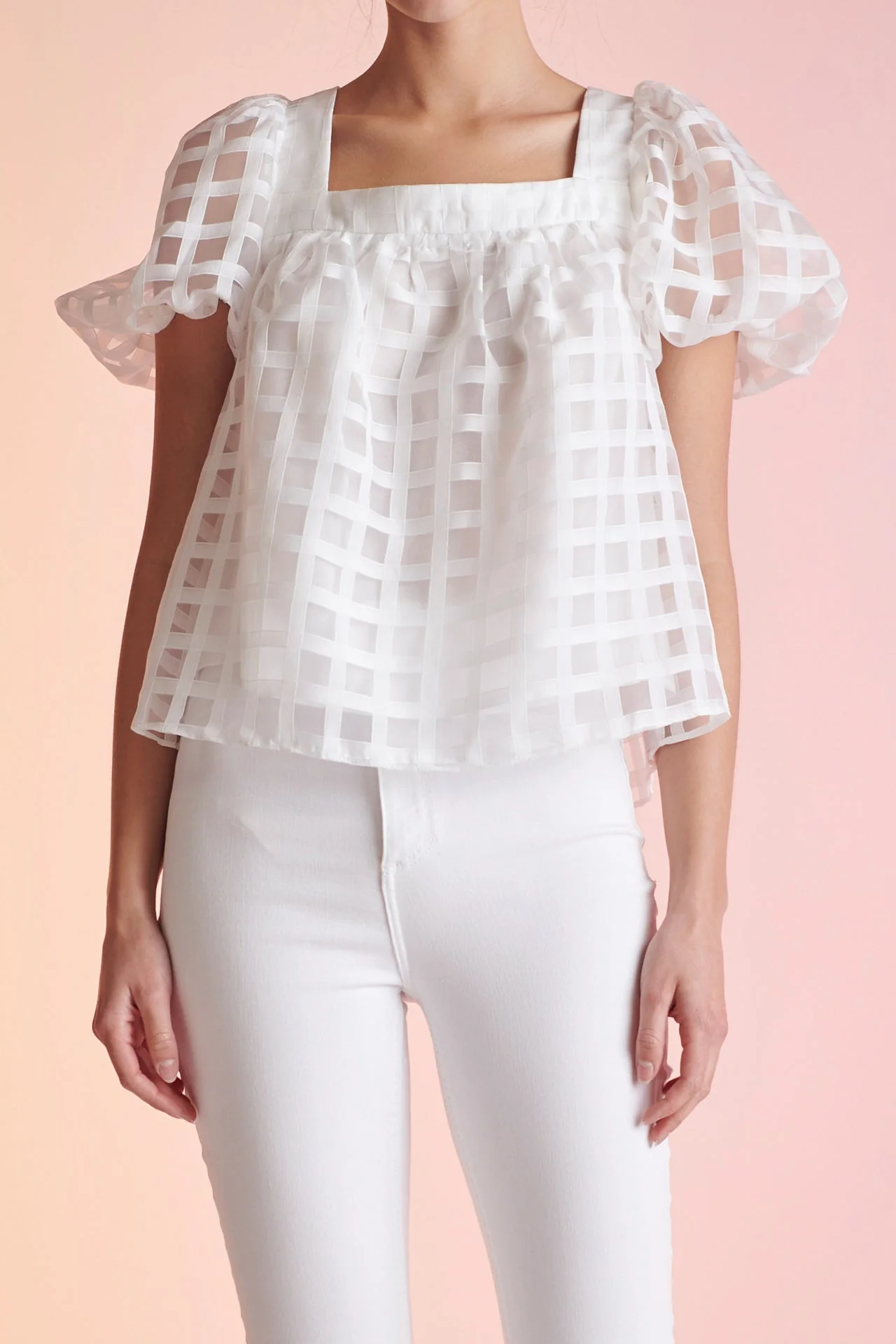 Organza Gridded Square Neck Crop Top - Image 7