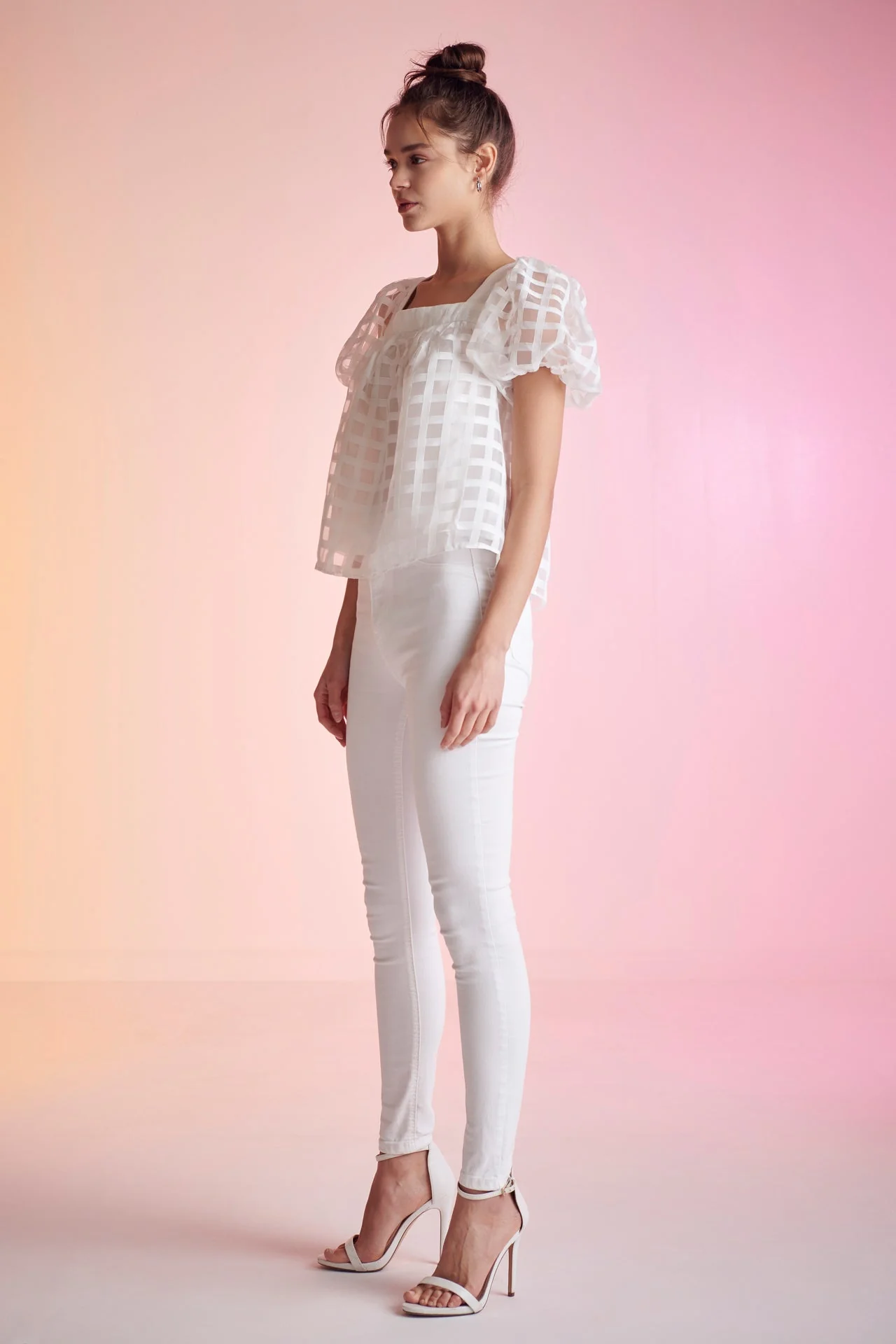 Organza Gridded Square Neck Crop Top - Image 8
