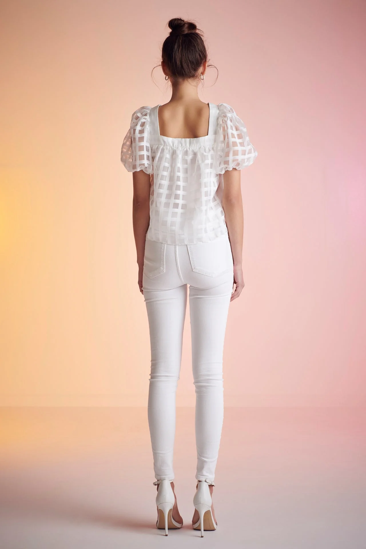 Organza Gridded Square Neck Crop Top - Image 9