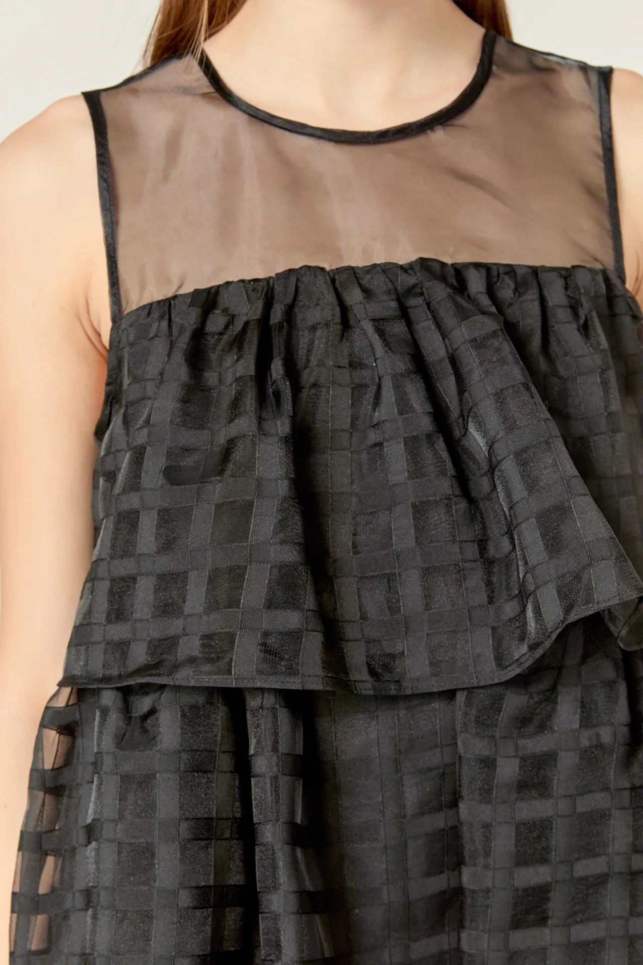 Organza Gridded Tiered Sleeveless Mini Dress - Image 2