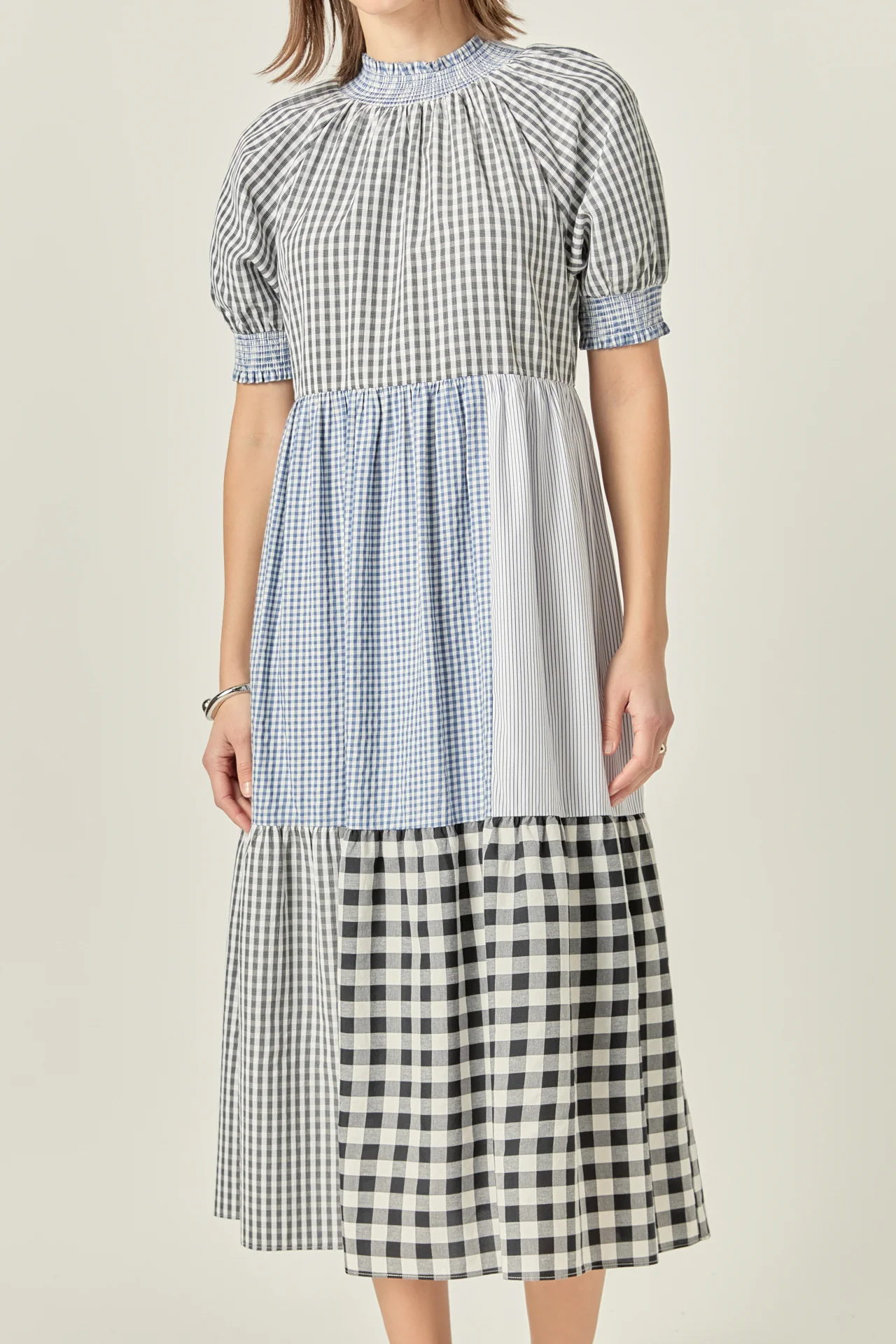 Patchwork Gingham Midi Dress - Image 2