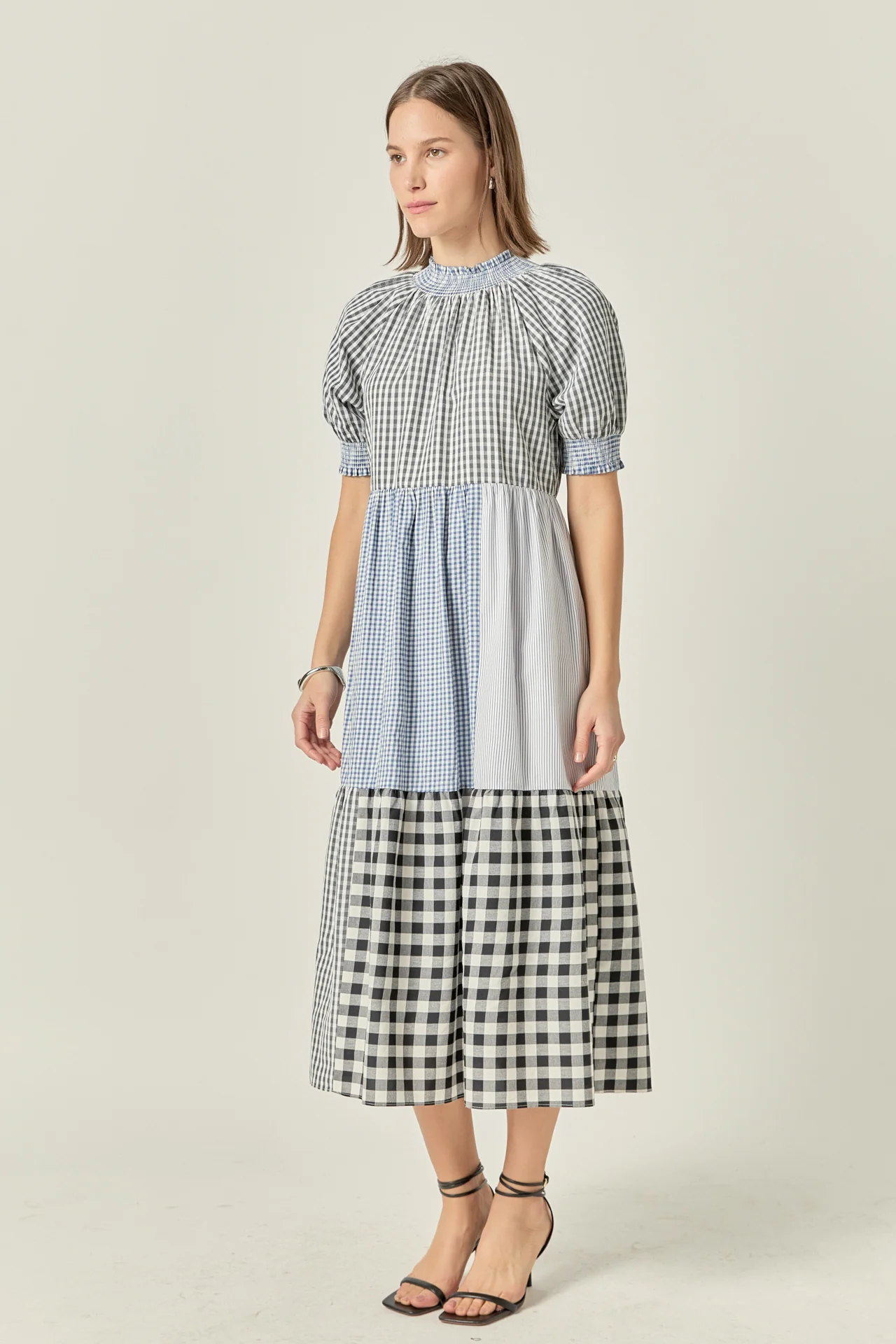 Patchwork Gingham Midi Dress - Image 3