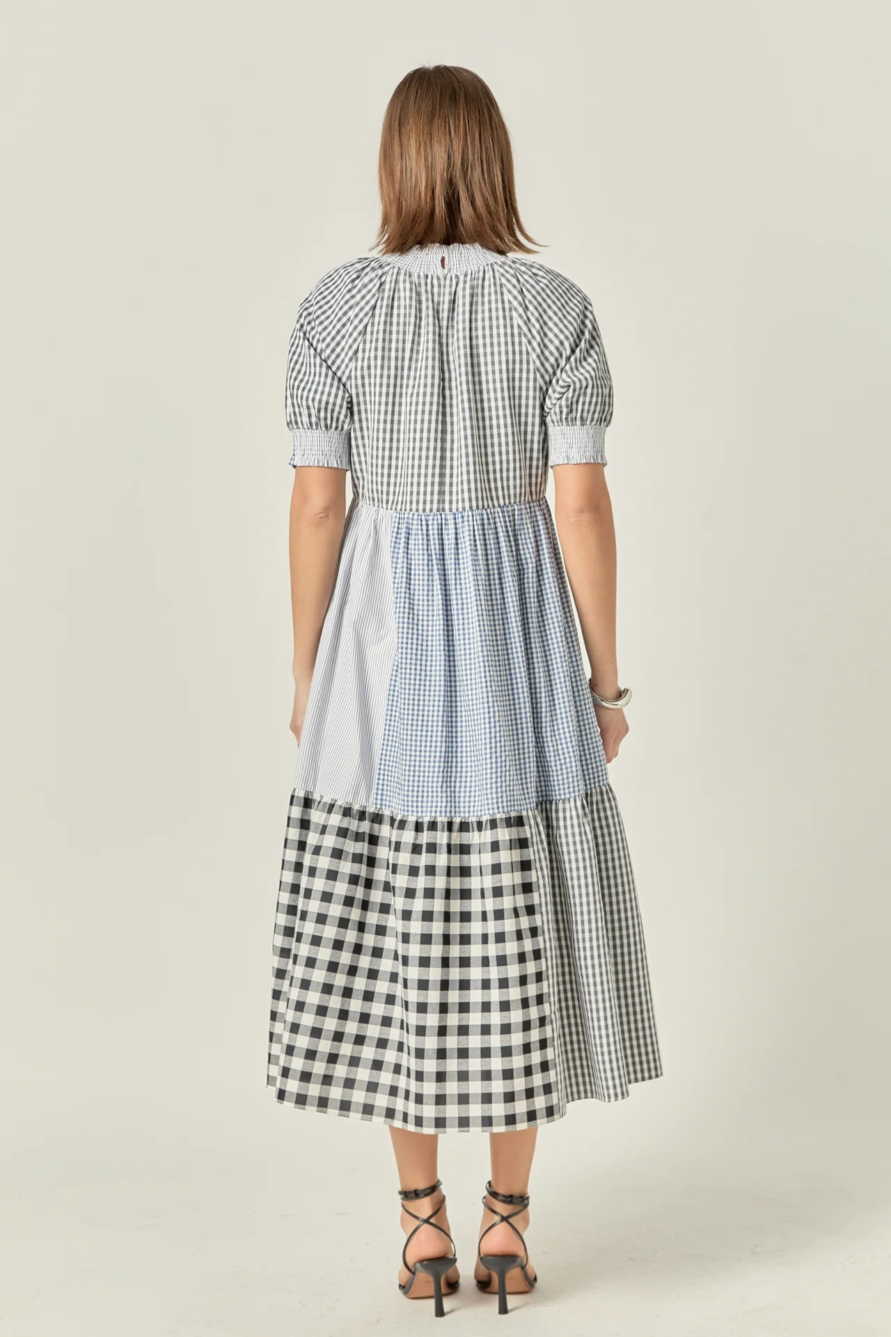 Patchwork Gingham Midi Dress - Image 4