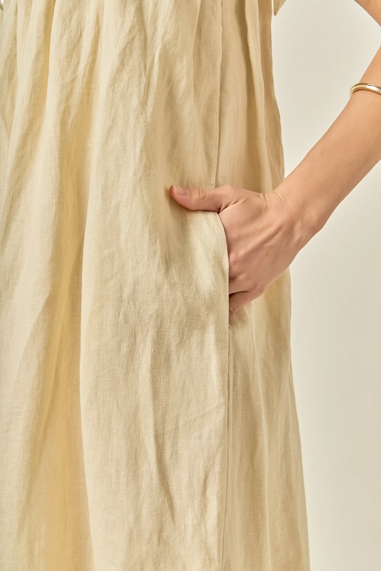 Pearl Tie Strap Linen Midi Dress - Image 8