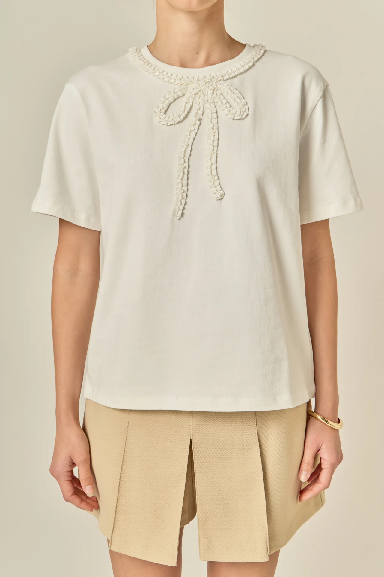 Pearl-Embellished Bow T-Shirt - Image 2