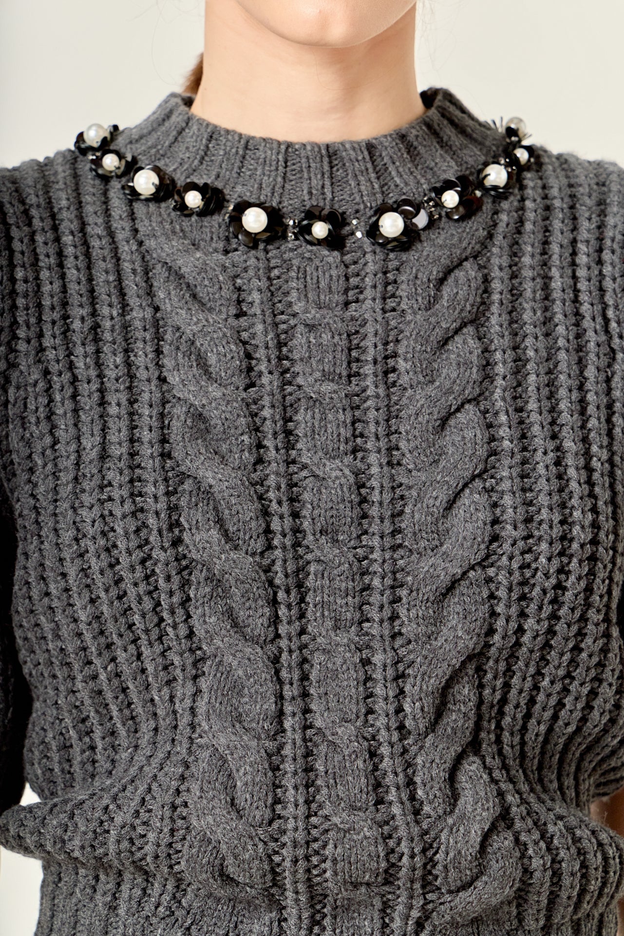 Pearl Embellishment Puff Sleeve Knit - Image 2