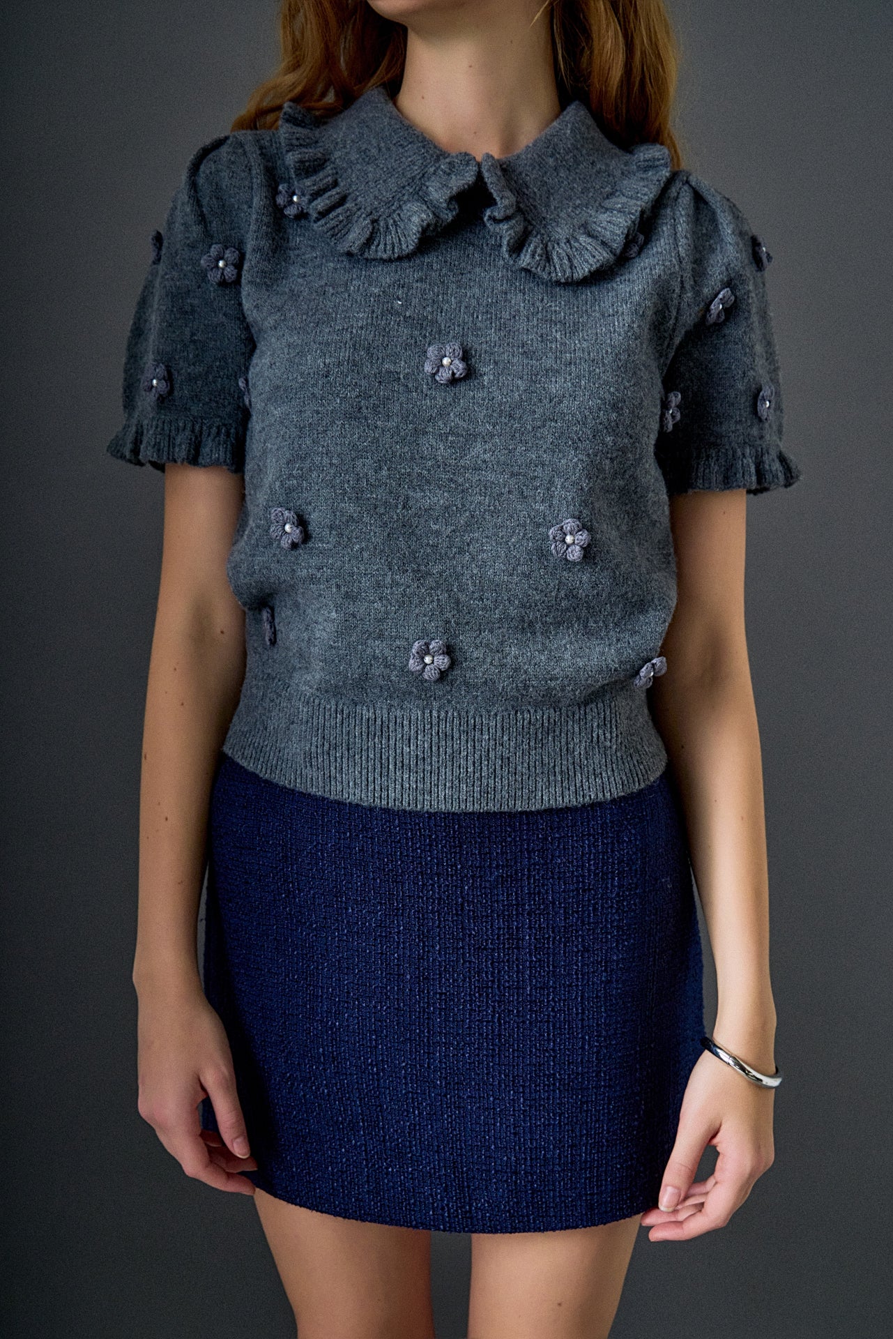 Pearl Floral Ruffle Sleeve Knit - Image 2