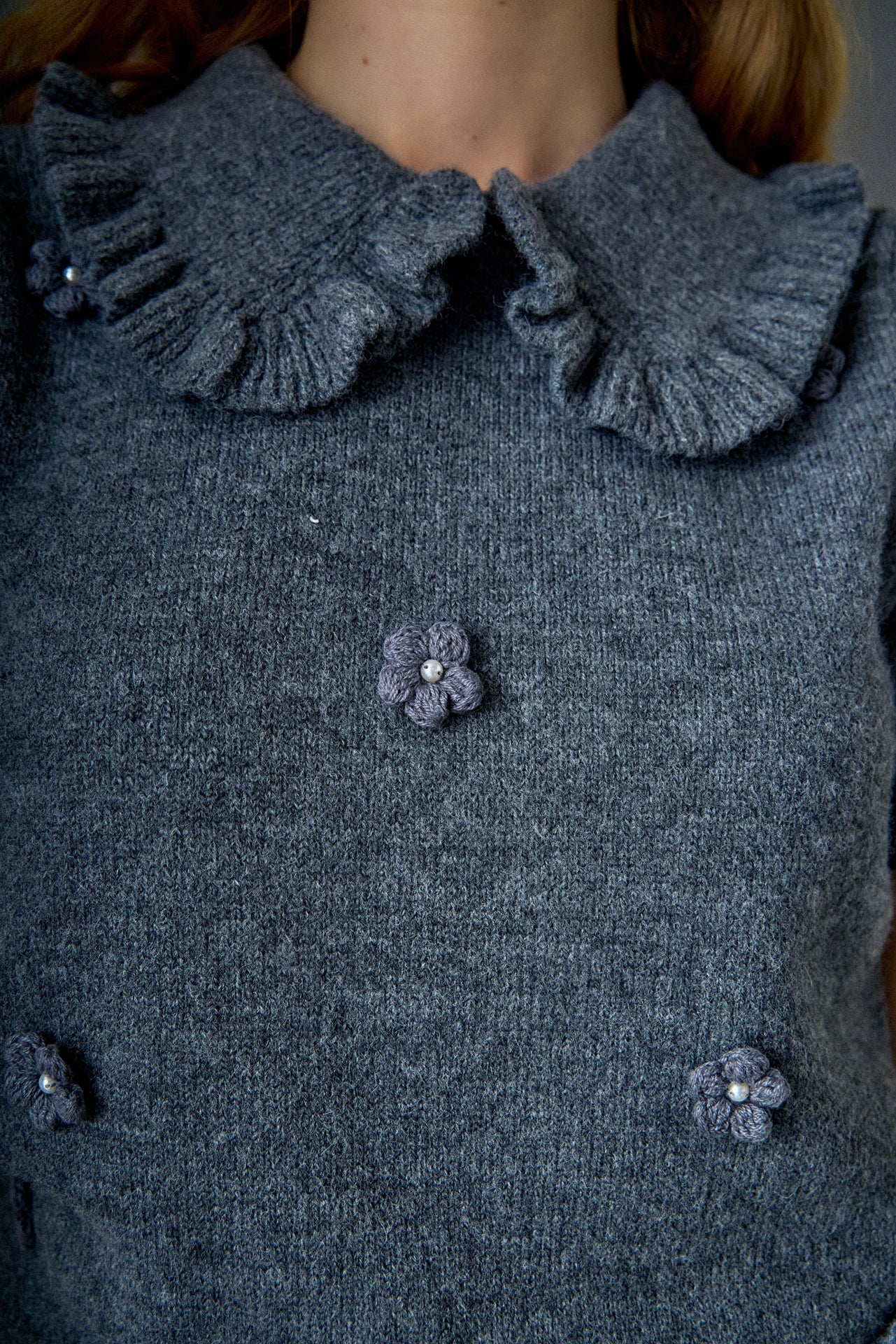 Pearl Floral Ruffle Sleeve Knit - Image 3