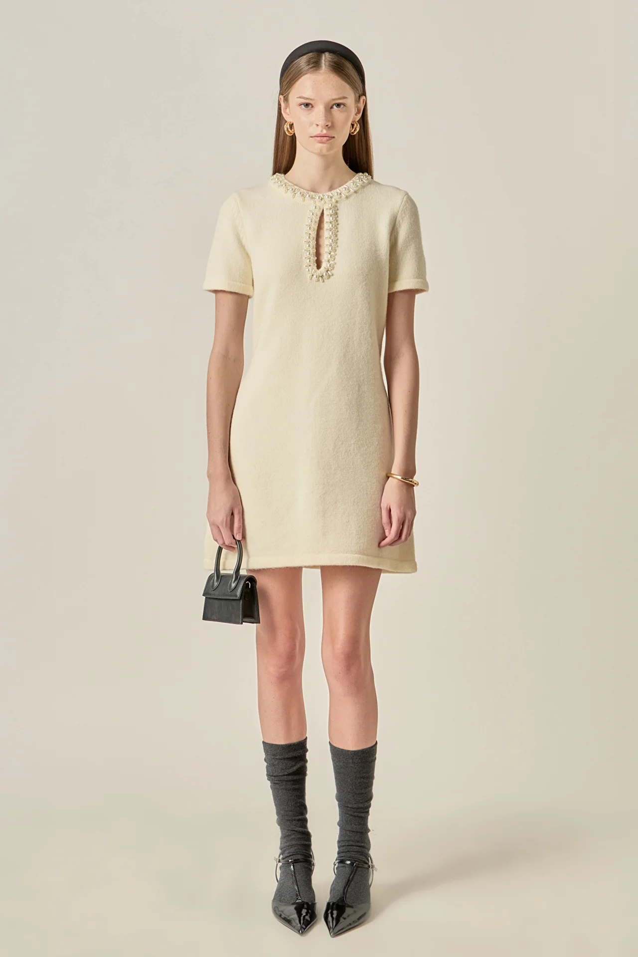 Pearl Embellished Knit Mini Dress - Image 6